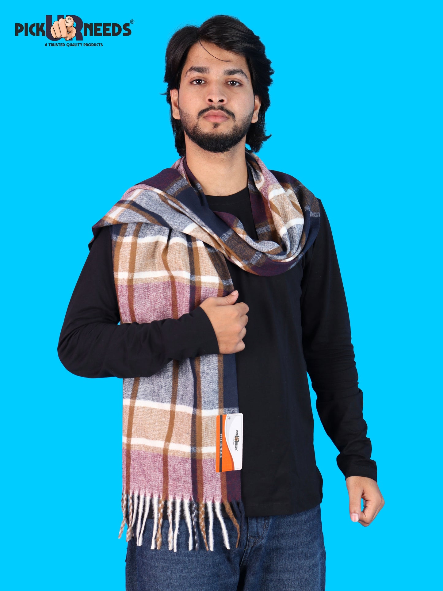 Pick Ur Needs Men’s Winter Muffler Shawl Soft Warm Checkered Scarf with Fringes  Stylish Neck Wrap for Men & Boys  Winter Wear Accessory