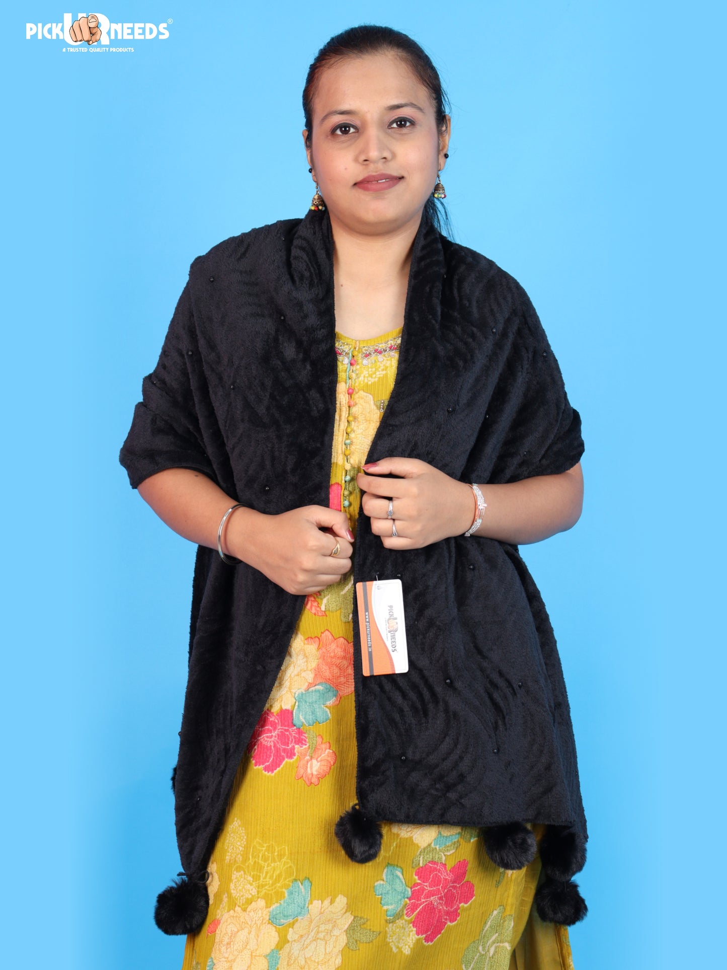 Pick Ur Needs Women’s Winter Shawl with Stylish Textured Pattern & Pom Pom Tassels Soft Warm Elegant Party, Casual & Daily Wear Girls Stole