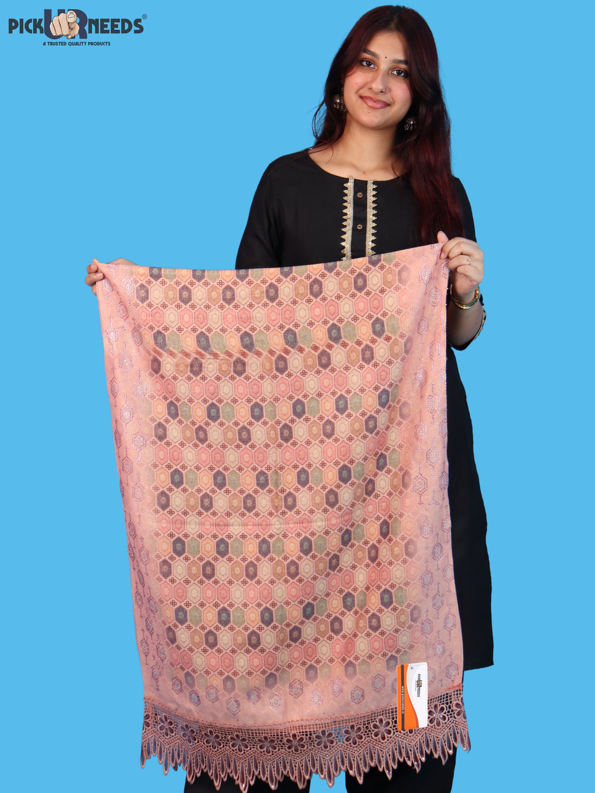 Pick Ur Needs Premium Stylish Womens & Girls Elegant Woolen Shawl Soft Warm Printed Stole with Lace Tassels