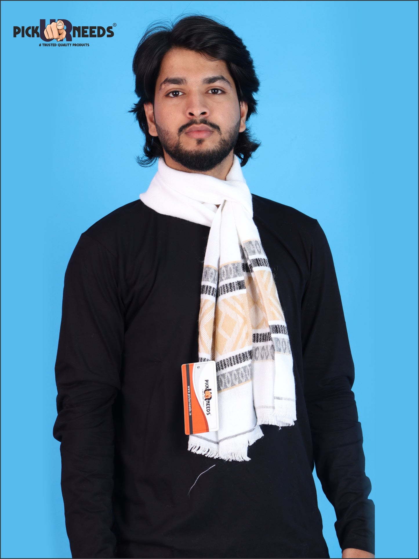 Pick Ur Needs Kullu Muffler for Men & Boys Traditional Woolen Winter Scarf with Elegant Woven Pattern & Fringed Ends Soft Warm Stole for Men