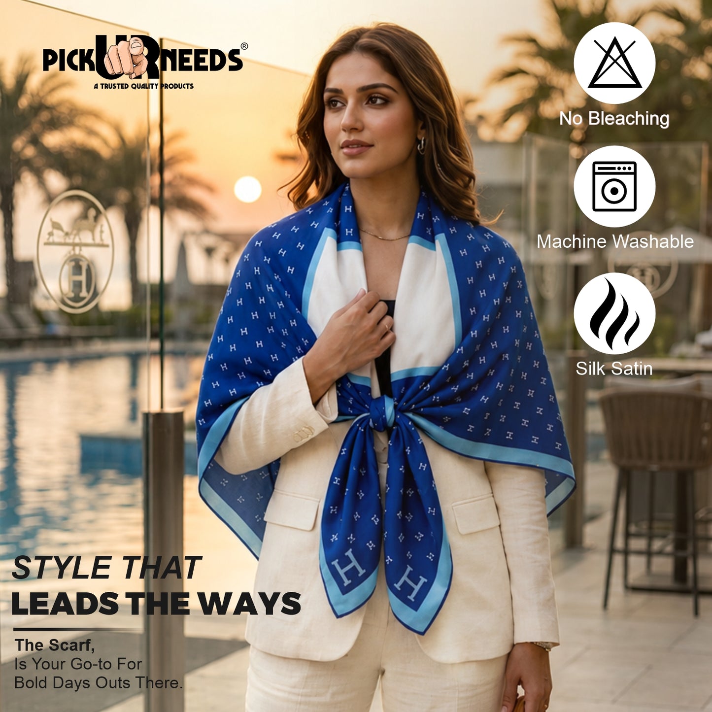 Pick Ur Needs Elegant Womens Premium Printed Satin Silk Feel Square Neck & Head Girls Scarf