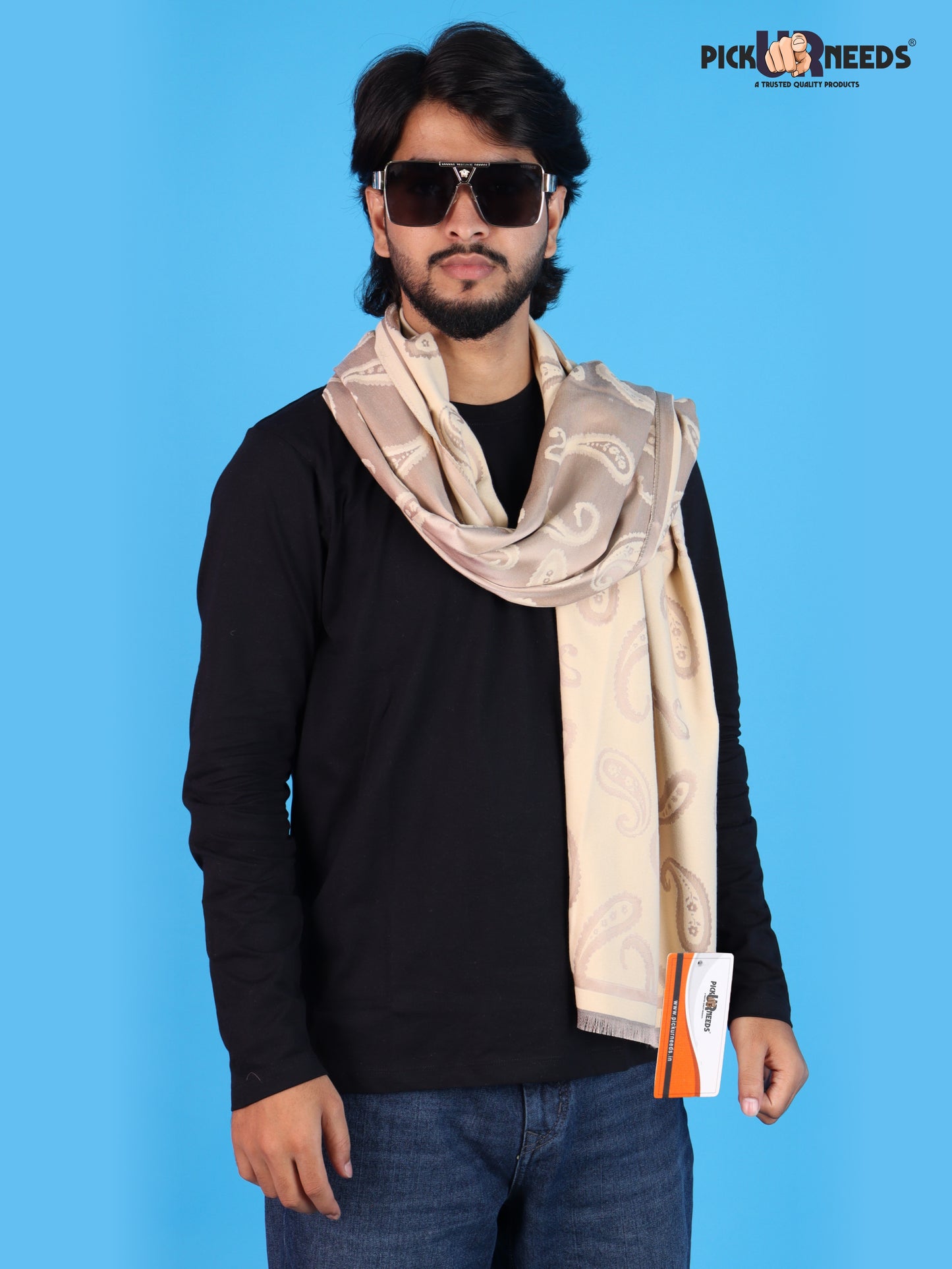 Pick Ur Needs Mens 2-in-1 Shawl & Stole, Elegant Paisley Print Winter Wrap, Lightweight Warm Shoulder Scarf for Boys, Stylish Reversible-Style