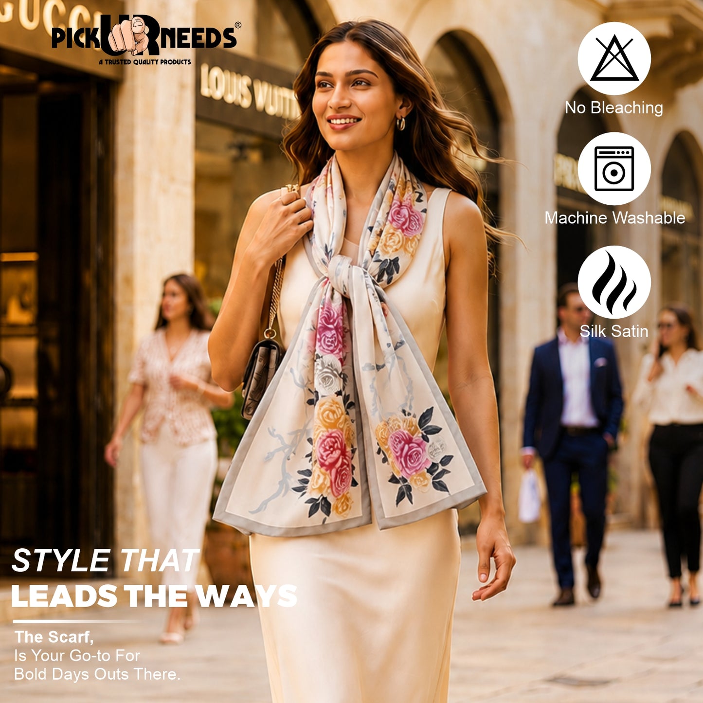 Pick Ur Needs Summer Silk Floral Printed Scarf for Womens & Girls Elegant Neck, Head & Shoulder Wrap Soft Lightweight Fashion Stole