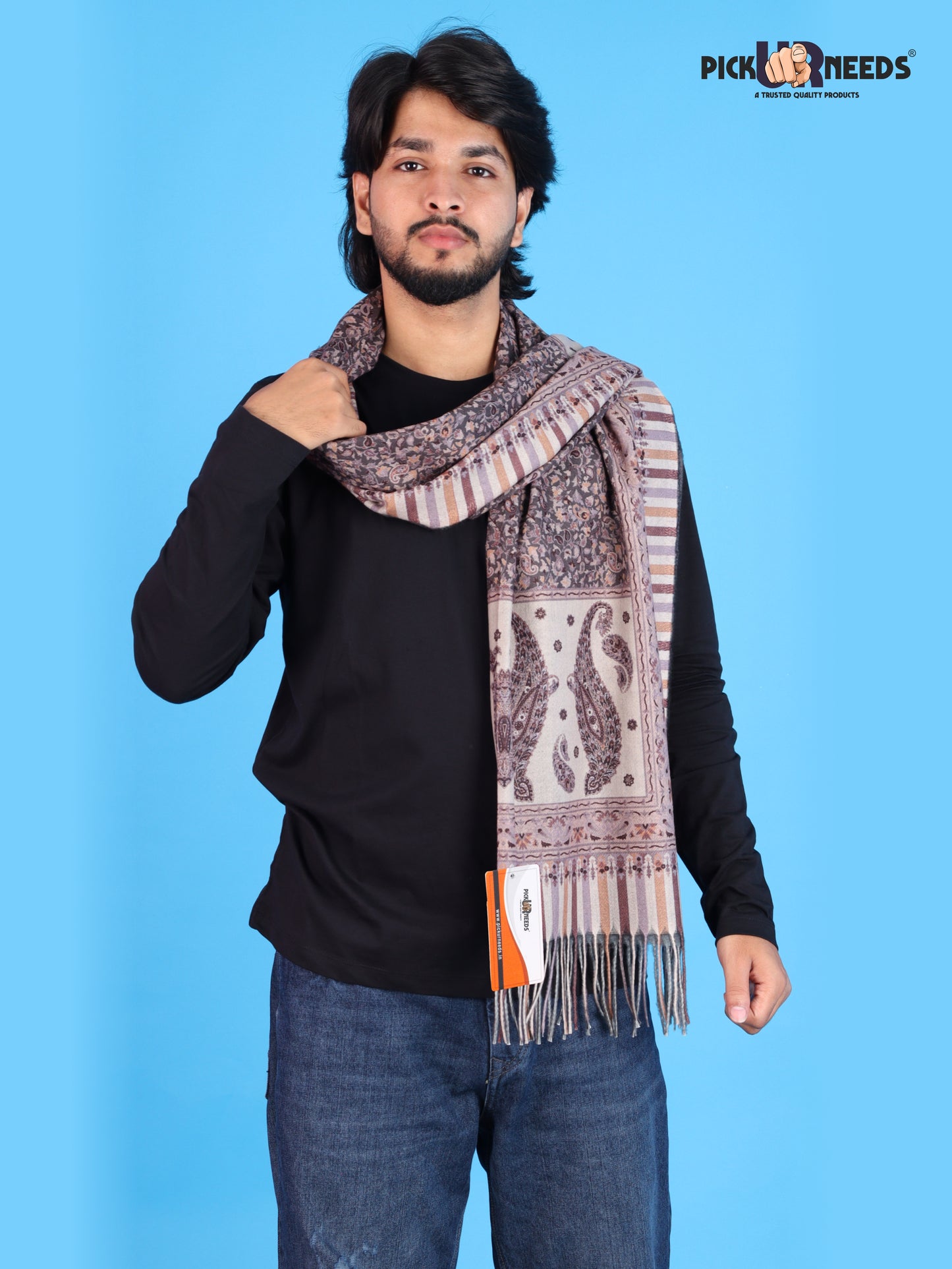 Pick Ur Needs Men’s Premium Winter Shawl Stole Stylish Paisley Print Wrap Scarf For Boys with Soft Feel & Fringed Finish