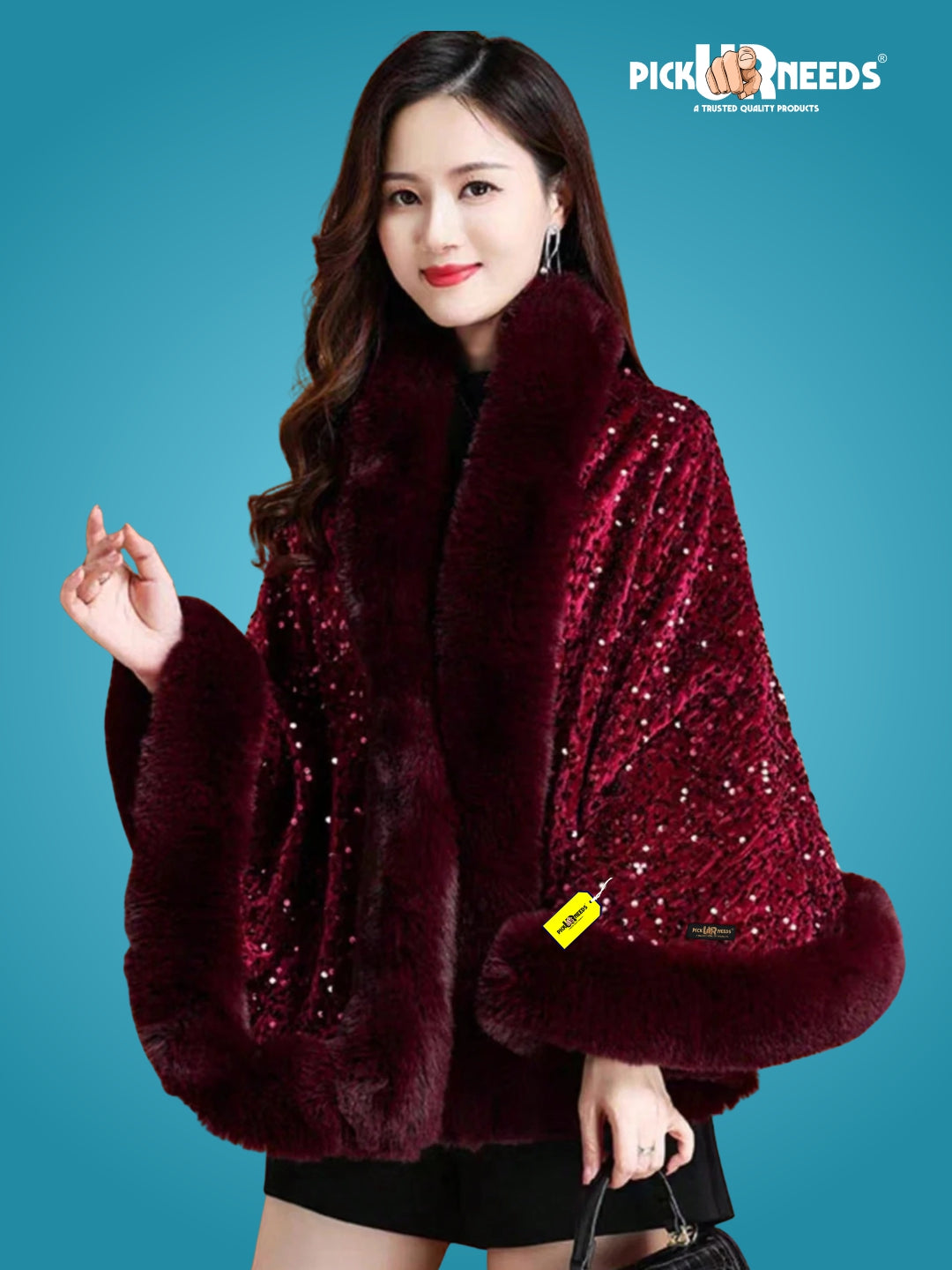 Visit the Pick Ur Needs Store Pick Ur Needs Luxury Sequin Faux Fur Shawl for Women Poncho & Winter Shrug Soft Warm Designer Wrap for Evening Parties