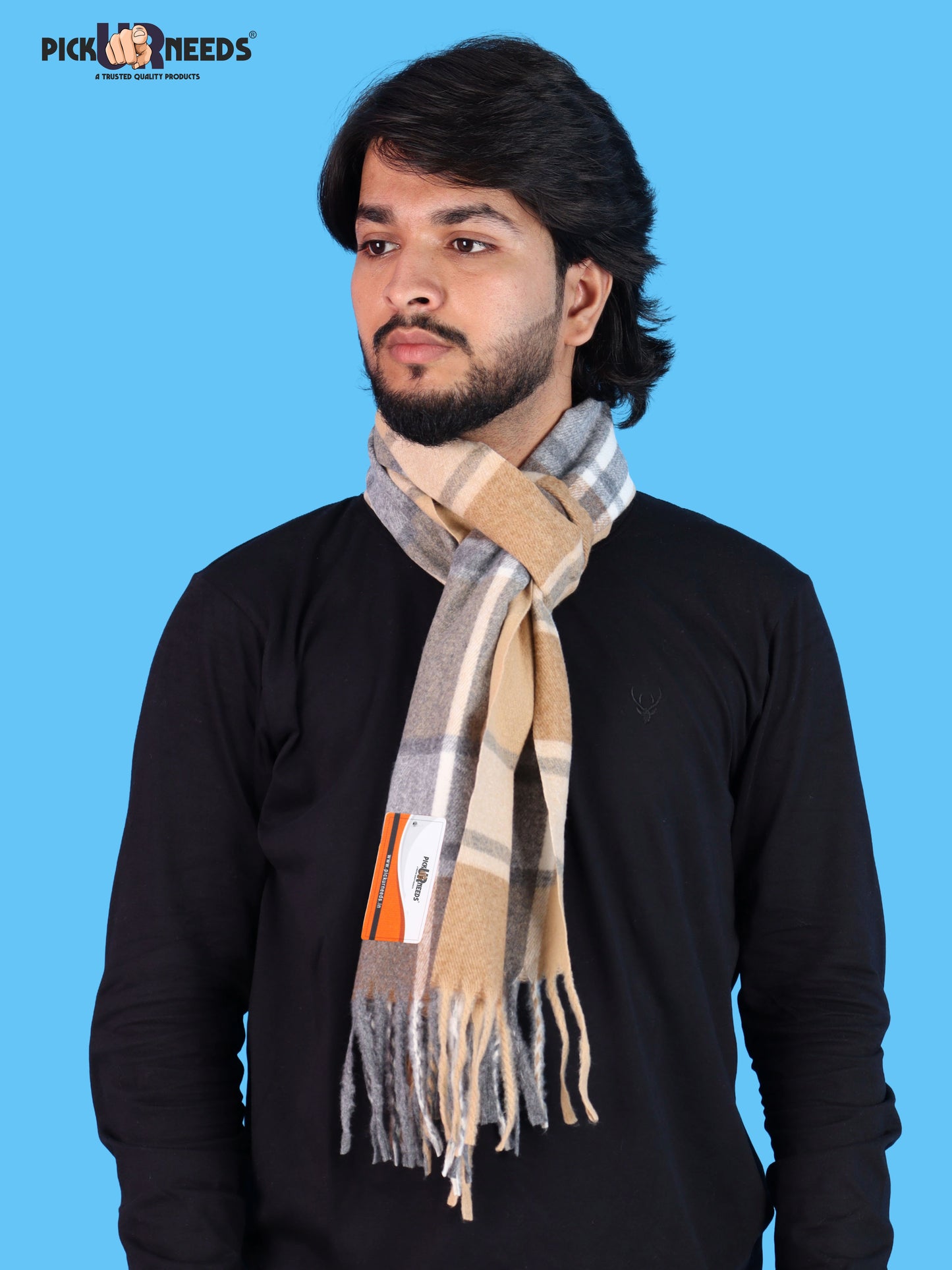 Pick Ur Needs Men’s Winter Muffler Shawl Soft Warm Checkered Scarf with Fringes  Stylish Neck Wrap for Men & Boys  Winter Wear Accessory