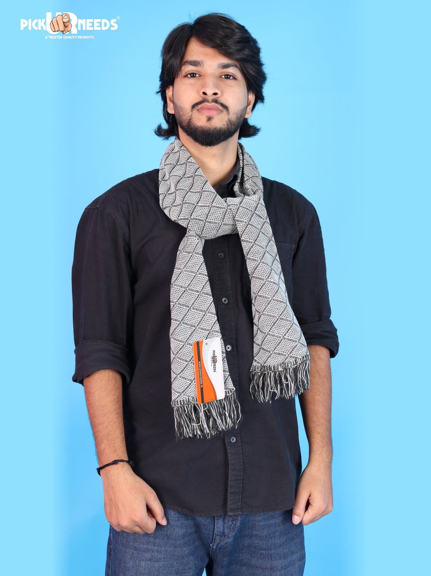 Pick Ur Needs Premium Men's Warm And Stylish Woolen Muffler Angoora With Solid Color Plain Design And Stylish Tussles Ends Muffler For Men