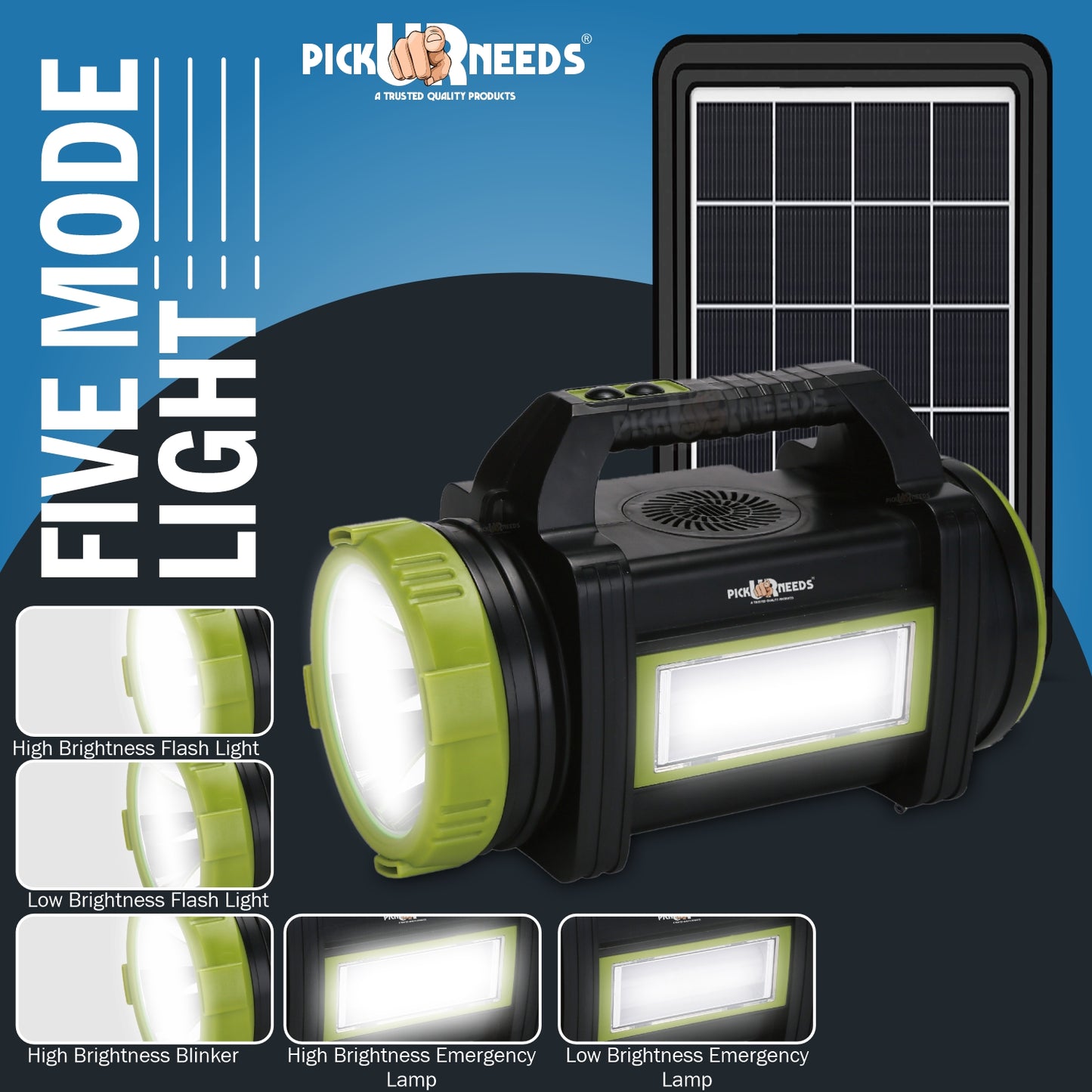Pick Ur Needs Rechargeable 200W Portable Solar Inverter Kit Emergency Long Range Torch Light with Attach Fan, 3 Bulbs 6000mAh Battery