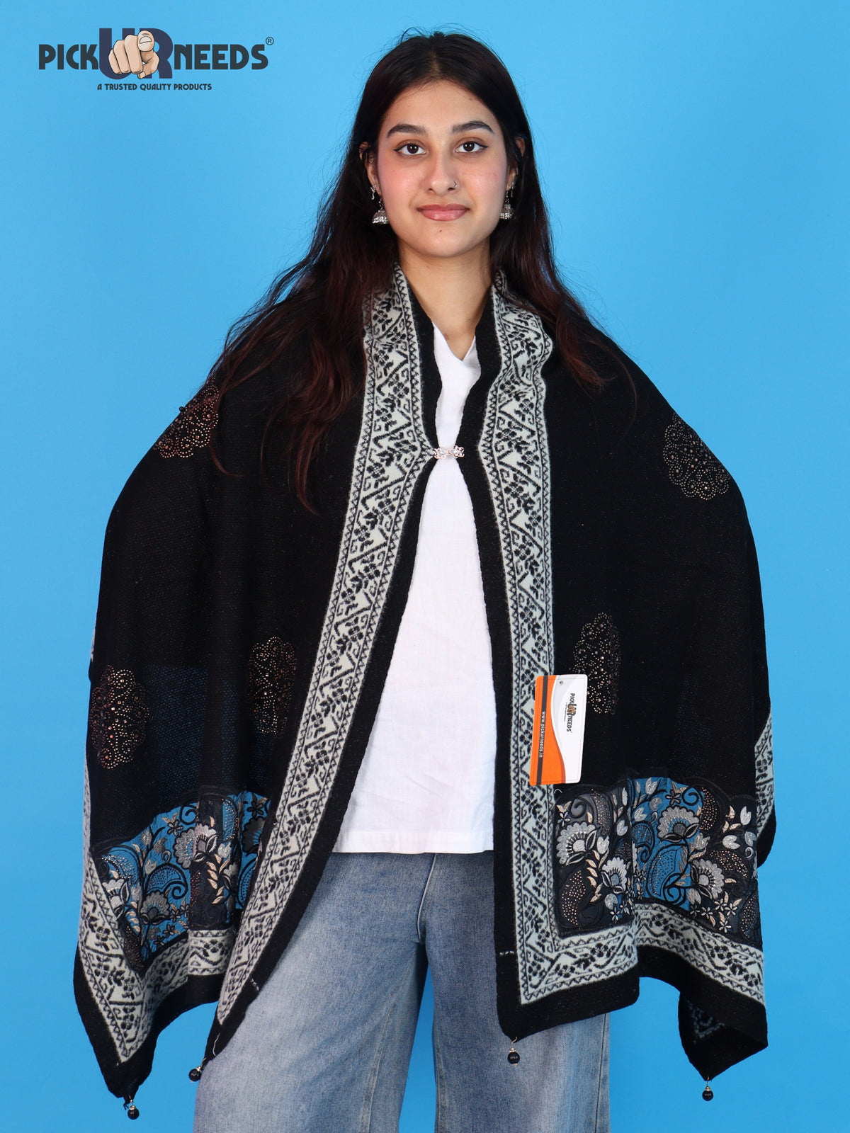 Pick Ur Needs Women Winter Shawl with Net Work Border Shrug & Poncho Style Elegant Winter Wear for Party