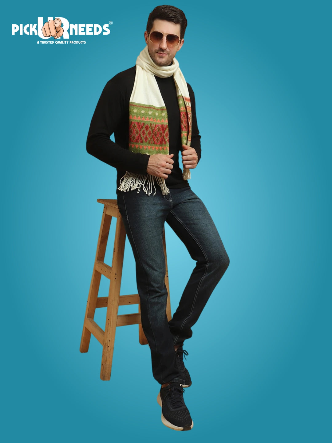 MHAX Winter Traditional Premium Muffler Woven Border Design For Men & Boys Soft Warm Neck Scarf with Fringed Tassels