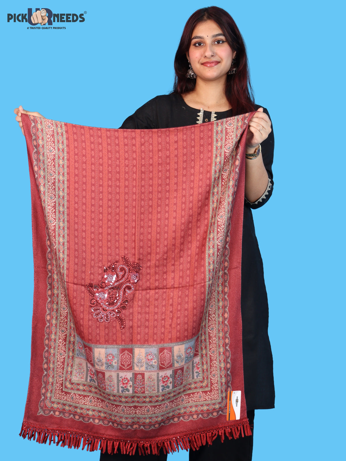 Pick Ur Needs Premium Soft Woolen Women & Girls Stylish Shawl with Elegant Design for Winter & Wedding