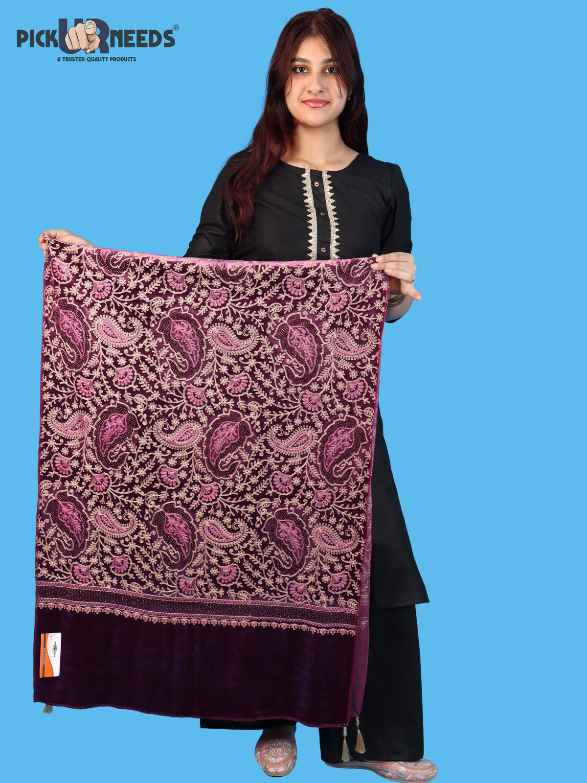 Pick Ur Needs Premium Winter Shawl for Women Ultra Soft & Cozy Warm Velvet Fabric with Rich Traditional Floral Design For Girls