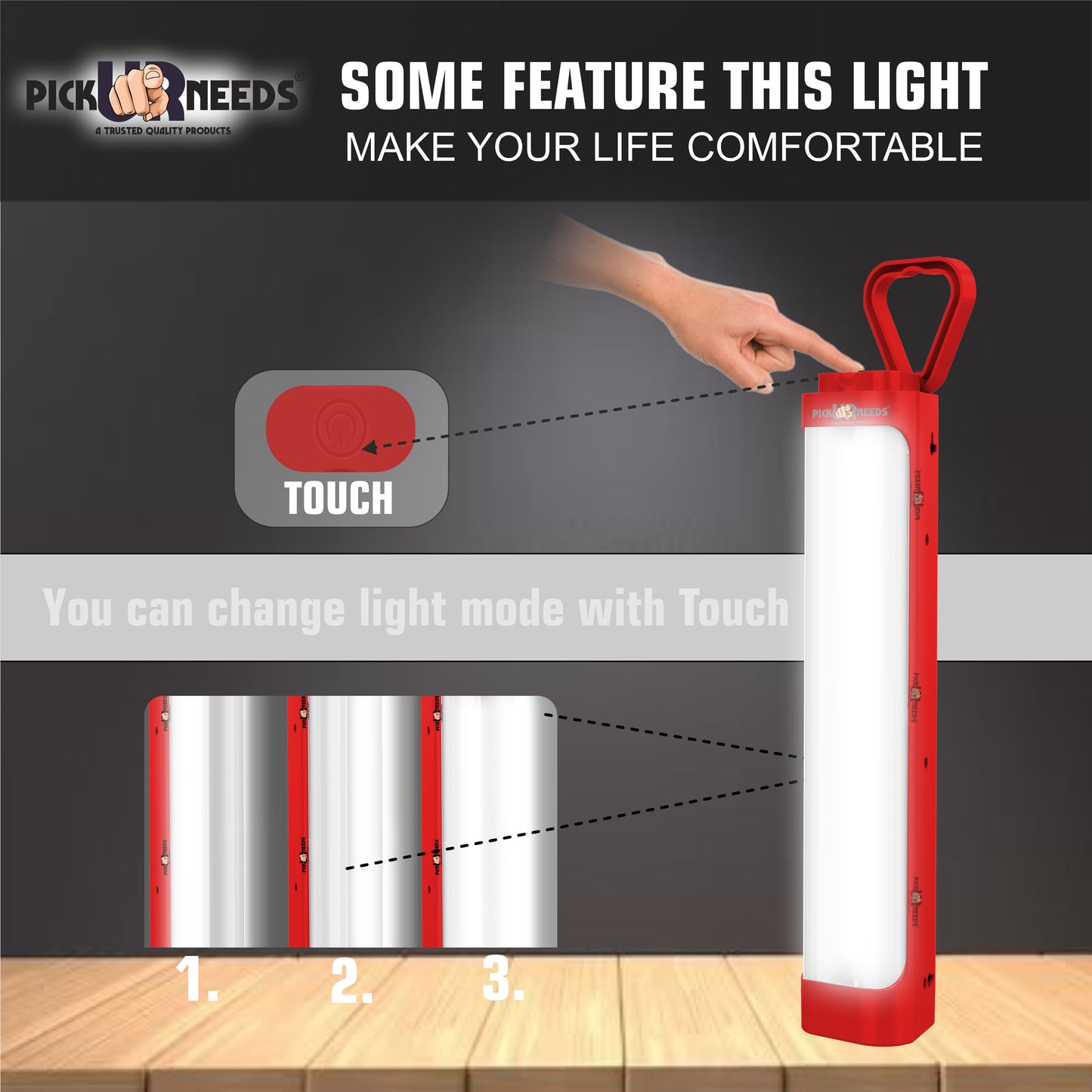 Pick Ur Needs Chargeable Emergency Light With Touch Sensor On / Off 2 High Brightness LED Tube 5 hrs Lantern Emergency Light