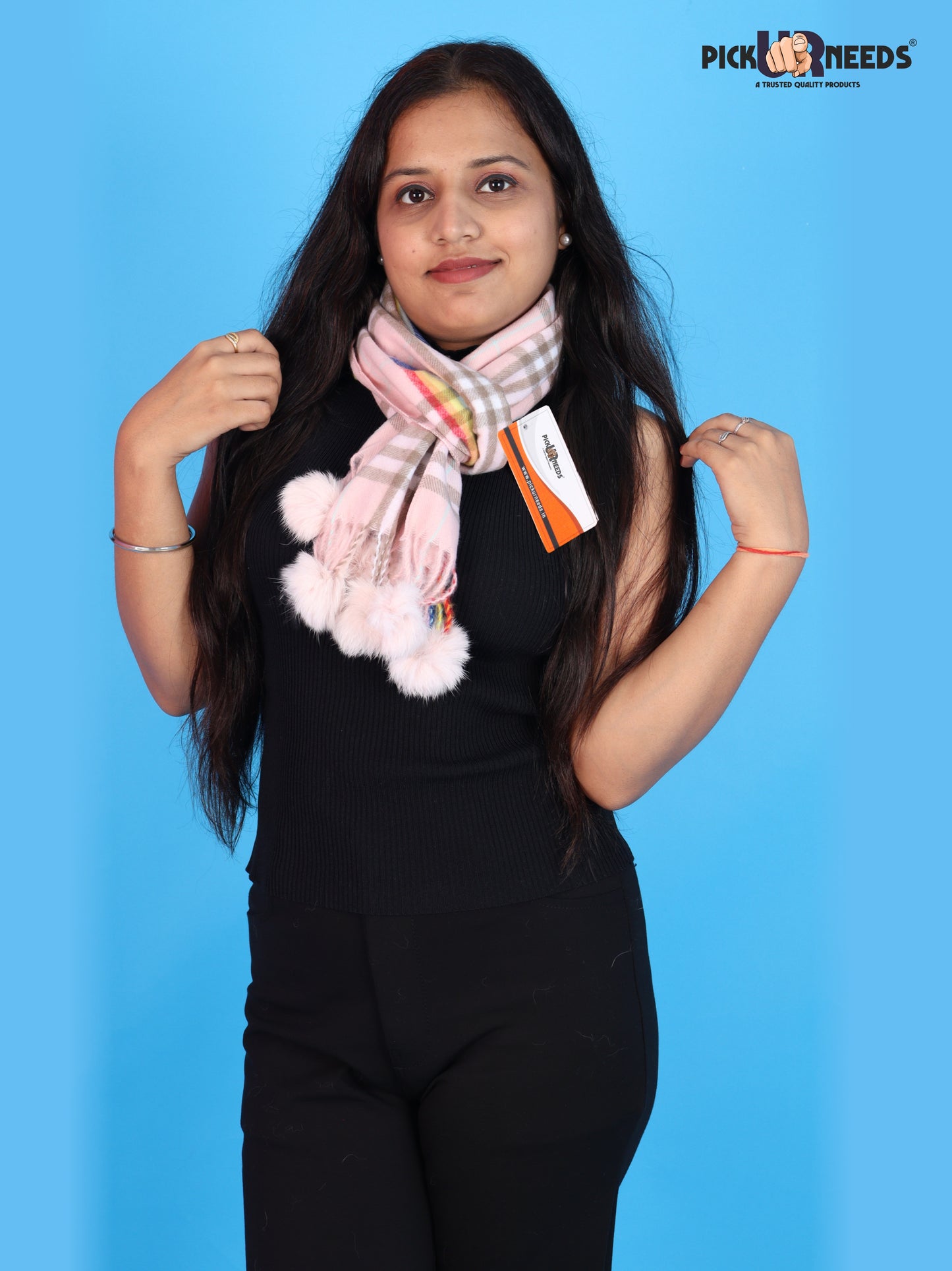 Pick Ur Needs Women’s Winter Scarf for Stylish & Comfortable Girls Wear Soft Warm Printed Muffler with Fringe & Pom Pom Detailing