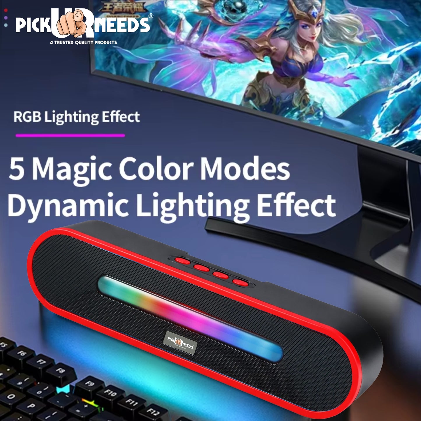 Pick Ur Needs Portable Bluetooth Speaker 1800mAh with RGB LED Lights | Wireless Speaker with USB, TF Card & AUX | Deep Bass Sound Bar for Home & Outdoor