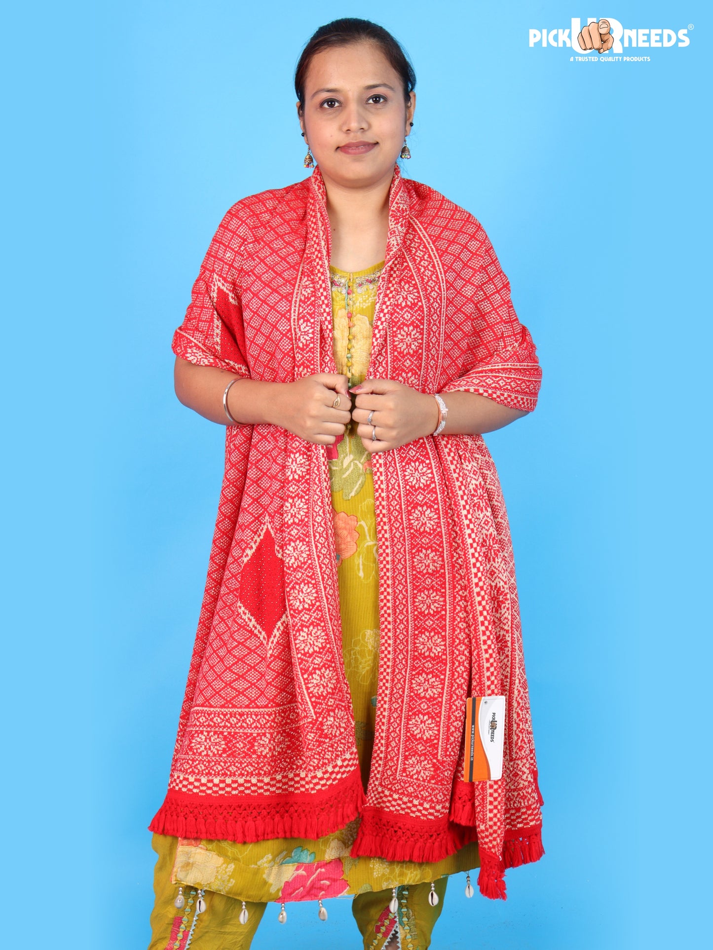 Pick Ur Needs Women & Girls Designer Shawl Stole with Elegant Woven Floral & Geometric Pattern, Soft Warm Winter Wrap with Fringed Border, Stylish Shoulder Scarf for Ladies