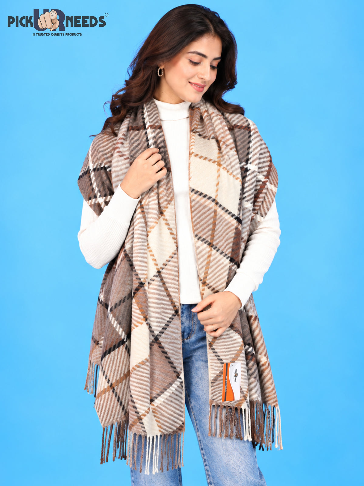 Pick Ur Needs Women's Winter Shawl & Muffler Soft Warm Checkered Printed Stole with Tassels Stylish Neck Wrap Scarf for Women & Girls