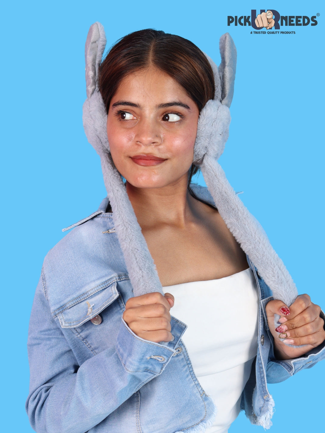 Pick Ur Needs Plush Bunny Cute Earmuffs for Girls & Women with RGB LED Lights,Ultra Soft Warm Winter Moving Flapping Ears Muffs