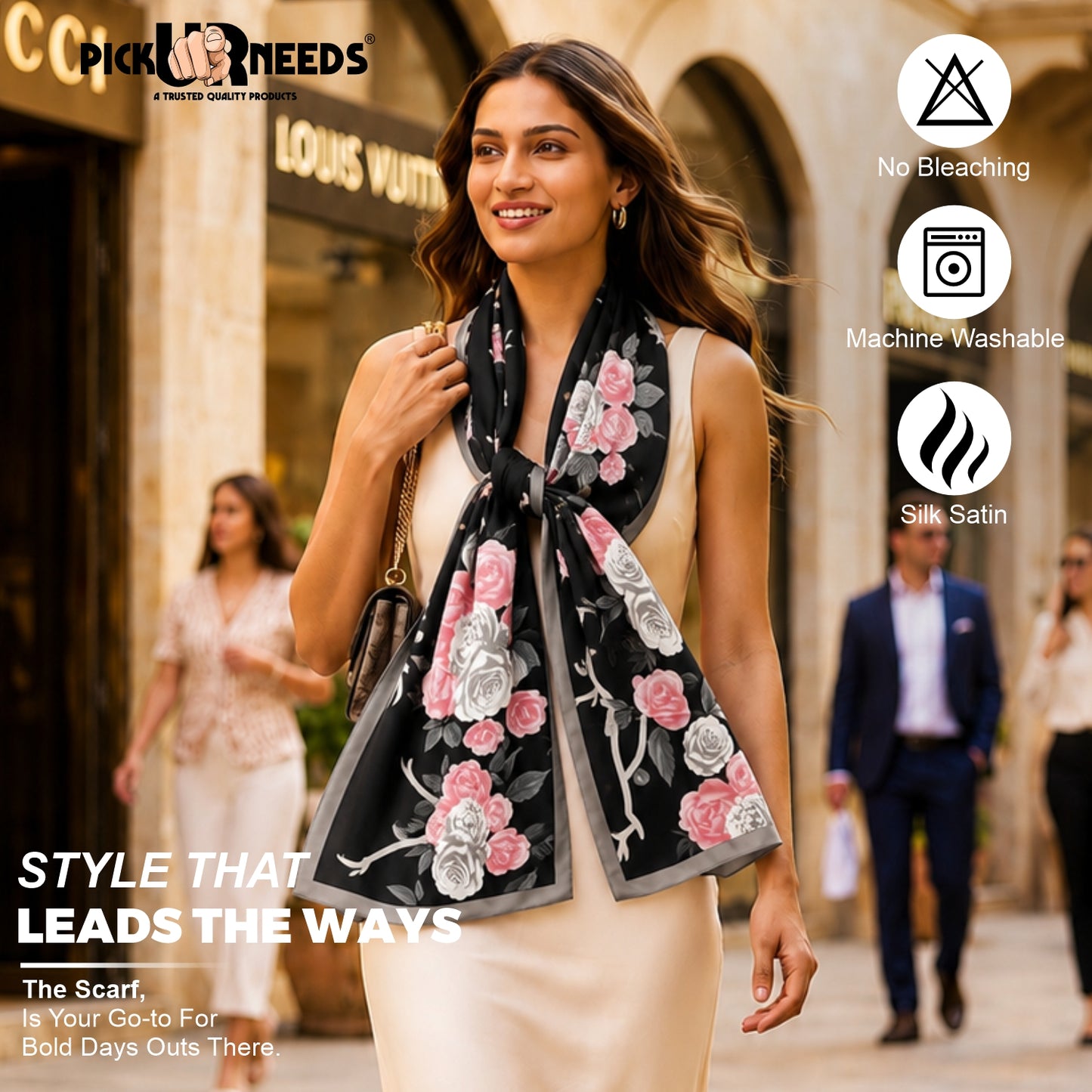 Pick Ur Needs Summer Silk Floral Printed Scarf for Womens & Girls Elegant Neck, Head & Shoulder Wrap Soft Lightweight Fashion Stole