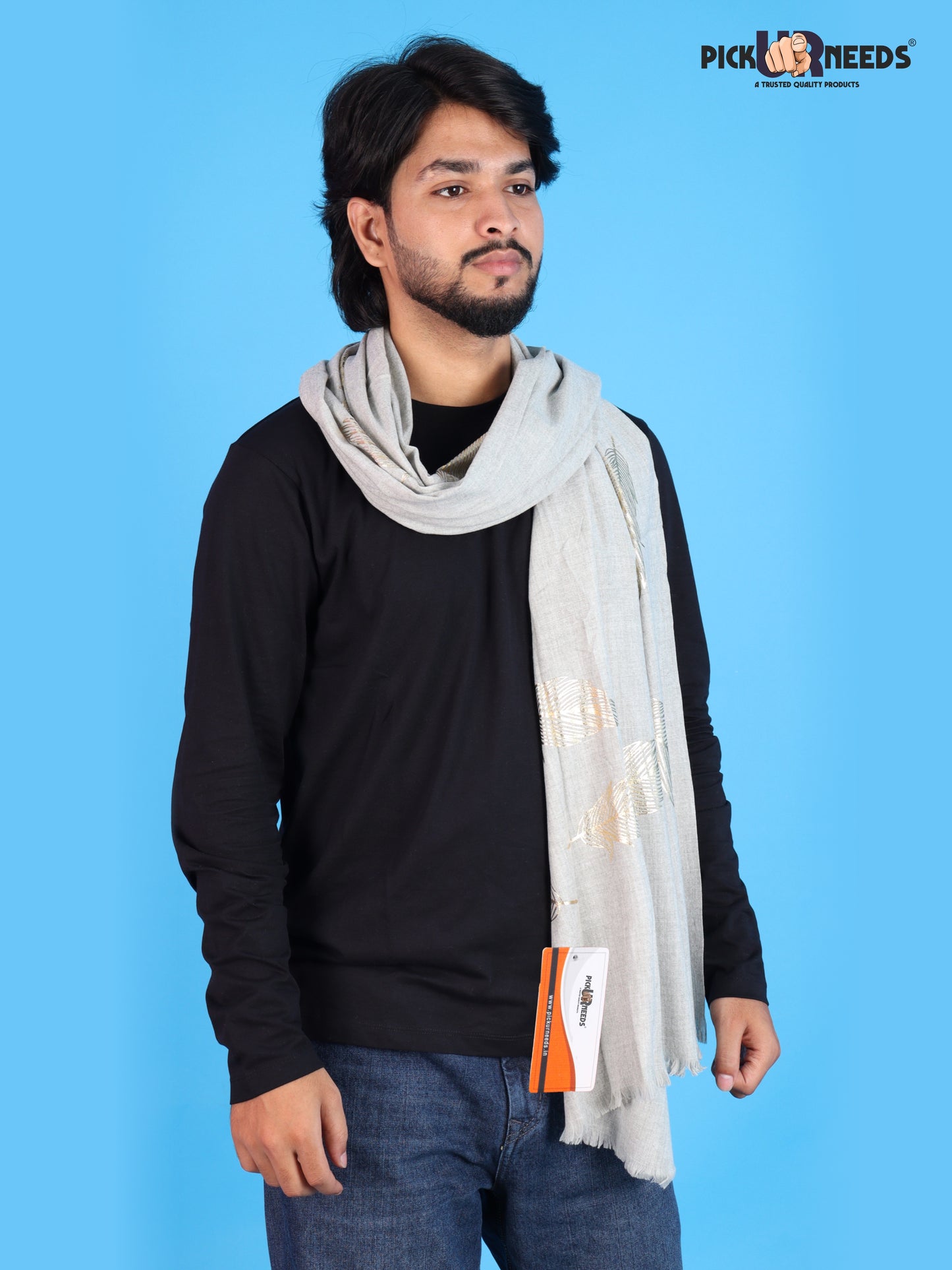Pick Ur Needs Winter Shawl, Scarf, Stole & Muffler with Elegant Feather Print Soft Lightweight Winter Wrap for Men Stylish Scarf Stole for Kurta, Shirt For Boys