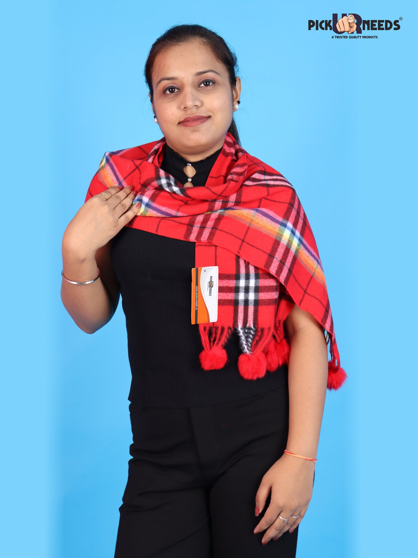 Pick Ur Needs Women’s Winter Scarf for Stylish & Comfortable Girls Wear Soft Warm Printed Muffler with Fringe & Pom Pom Detailing