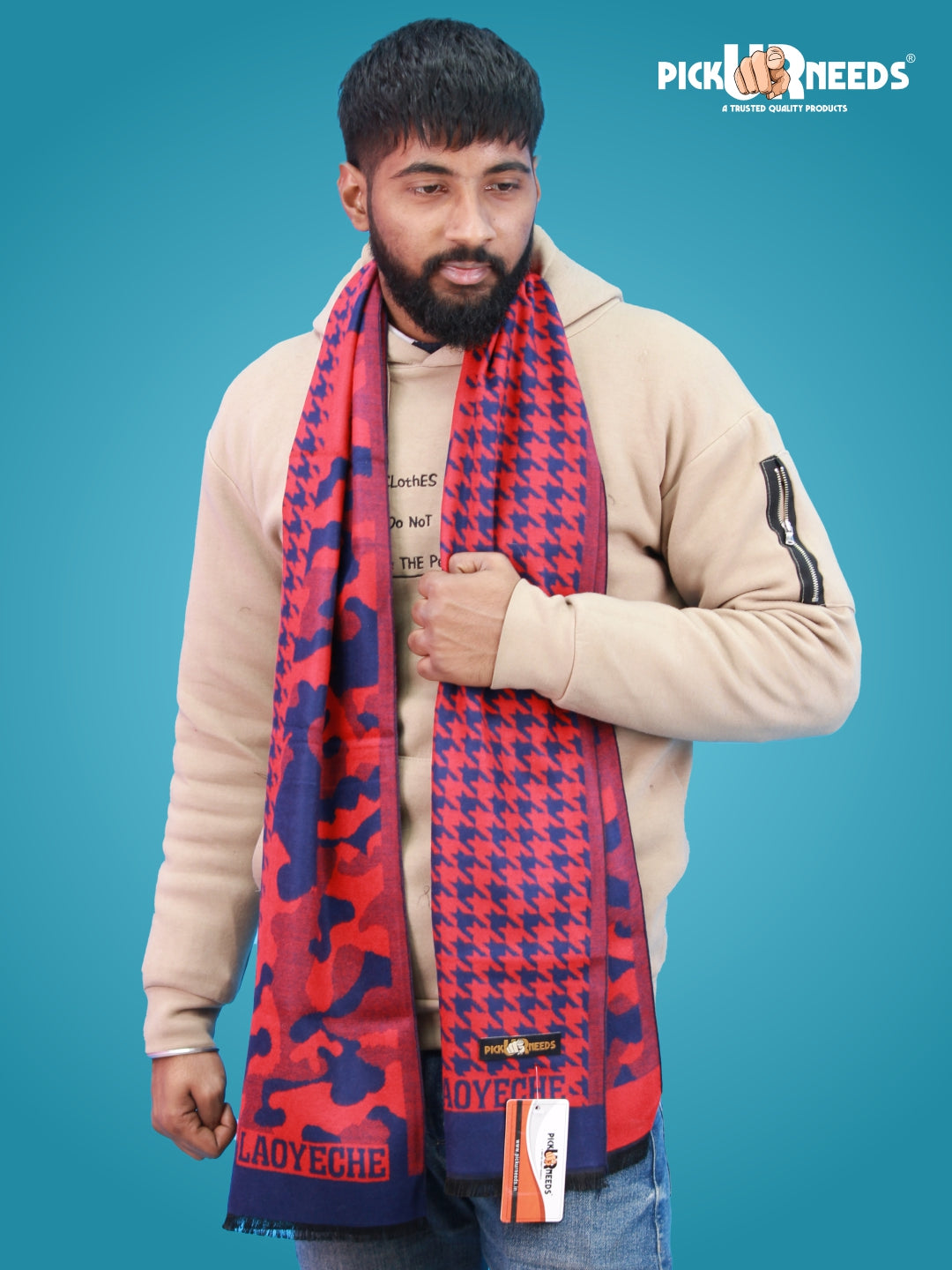 Pick Ur Needs Wool Blend Muffler for Men Soft Winter Scarf with Elegant Checks All-Day Comfort