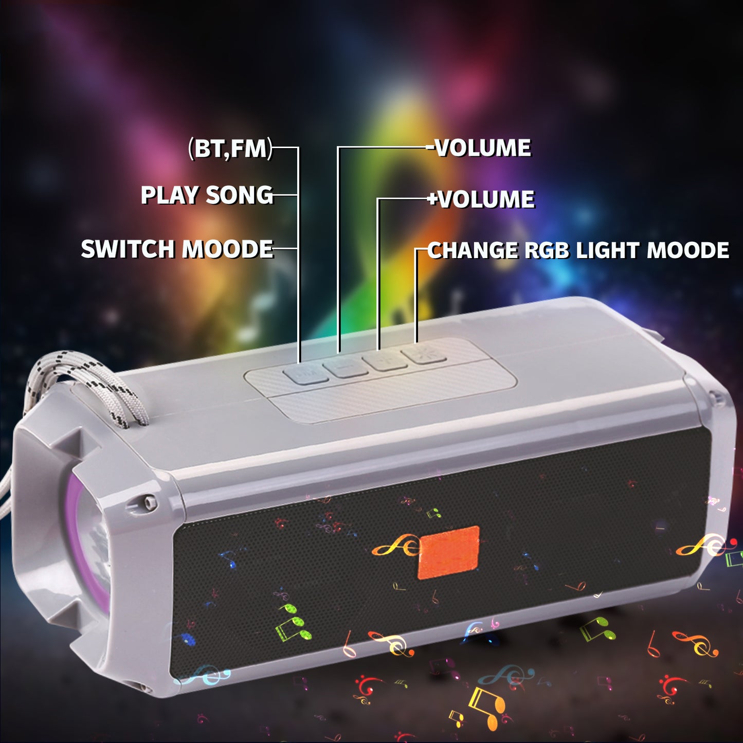 Pick Ur Needs Bluetooth 5.0 Portable Wireless Speaker with RGB Disco Light, 5 Light Modes, USB/TF Card Support & 3 Hours Playtime