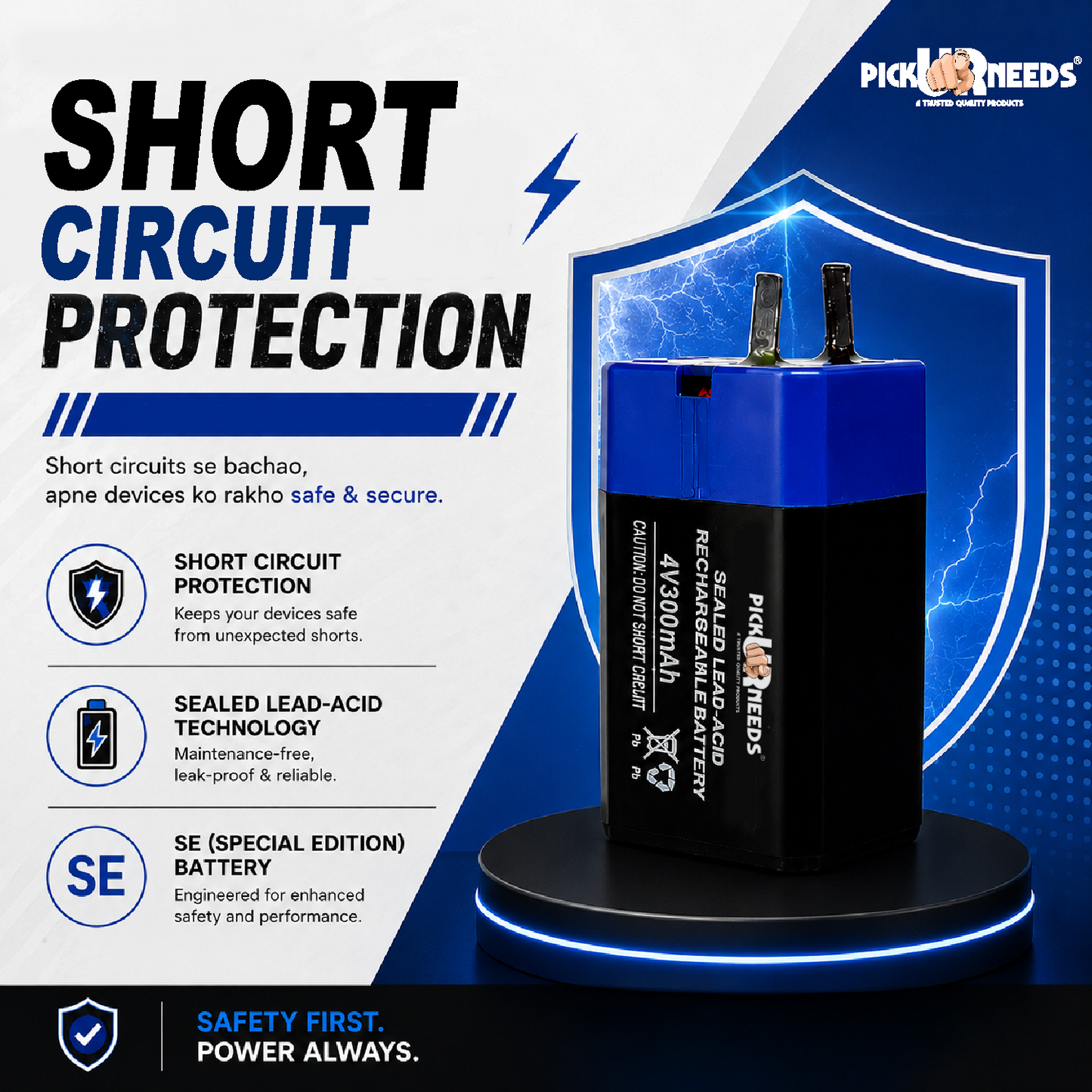 Pick Ur Needs Compact 4V 300mAh Sealed Lead Acid Battery for Long-Lasting Backup Power (2, 300, Milliamp Hours)