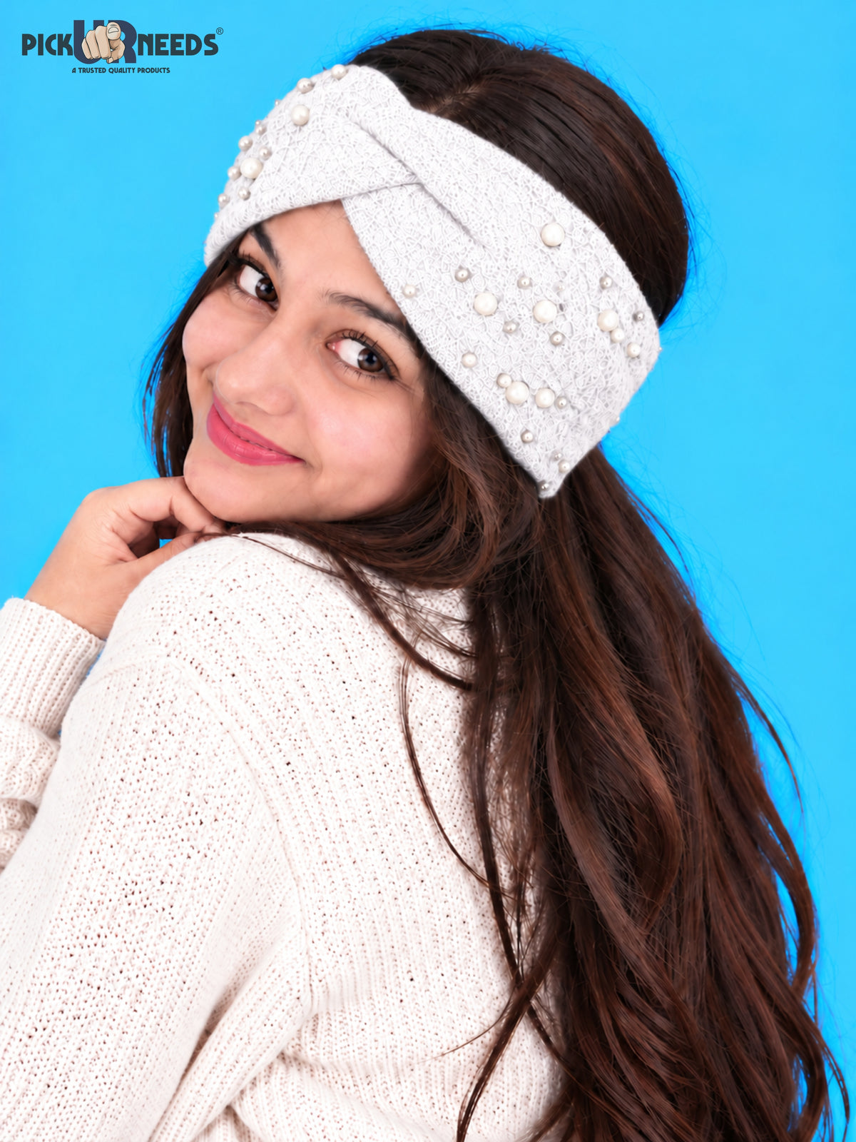 Pick Ur Needs Winter Ear Warmer Kanpatti Soft Woolen Headband with Elegant Pearl Design Warm Stretchable For Womens & Girls