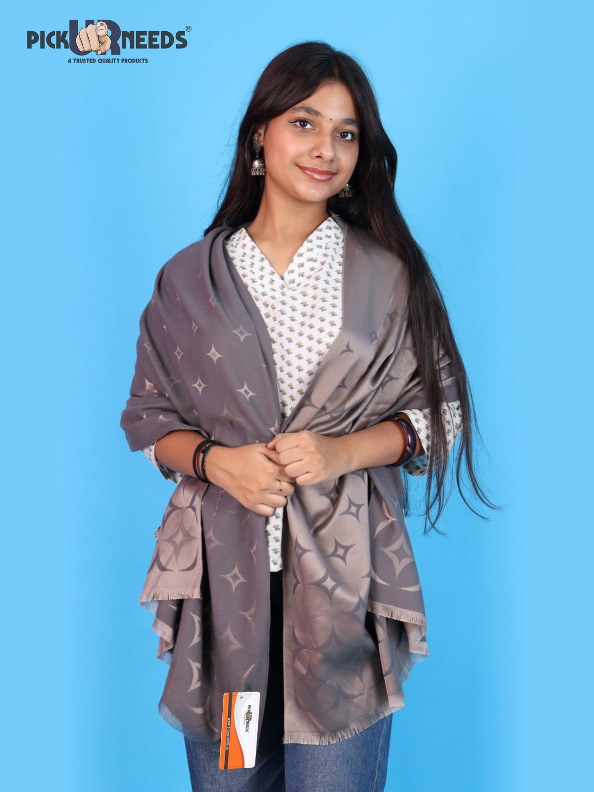 Pick Ur Needs Womens 2-in-1 Reversible Shawl Stylish Printed Winter Shawls for Girls Soft Warm Woolen Stole Premium Large Winter Wrap