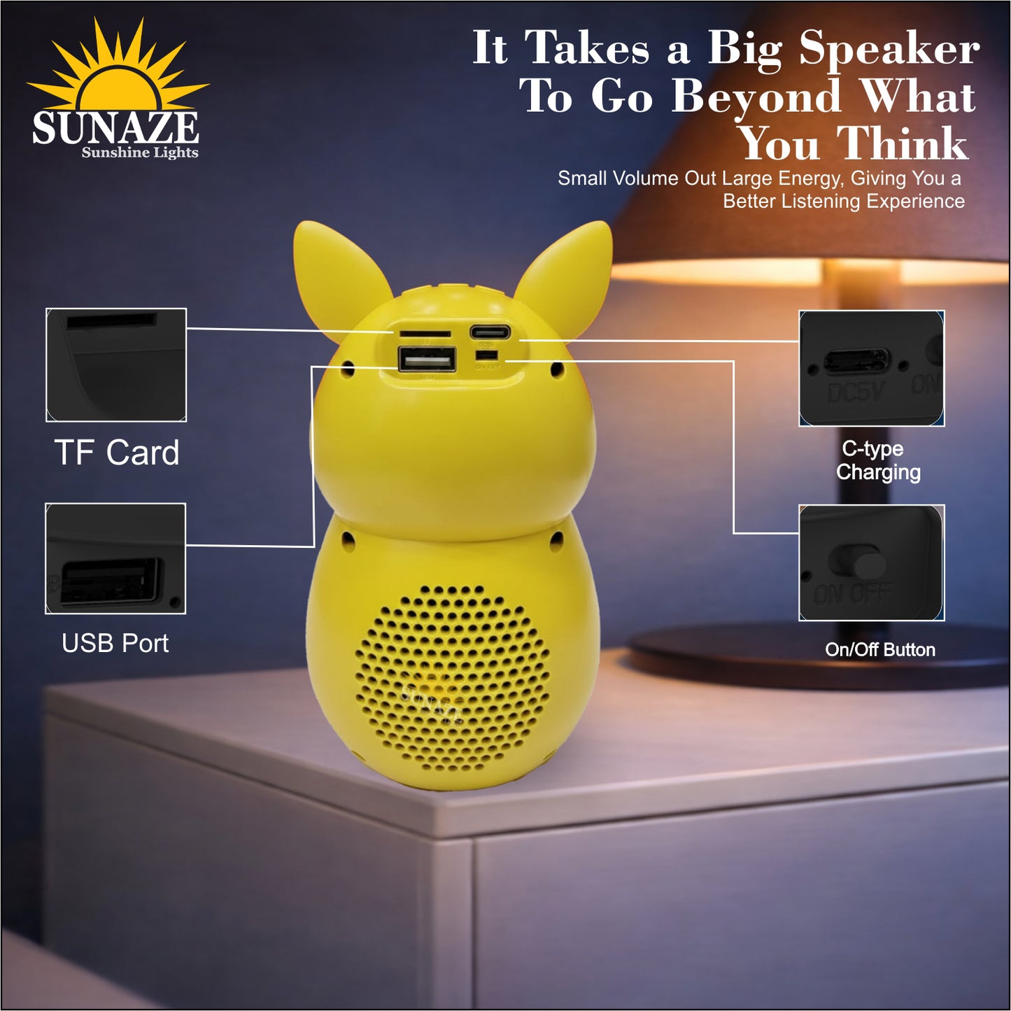 Pick Ur Needs Bunny Bluetooth Speaker | Cute Portable Wireless Speakers with TWS, FM Radio, USB & TF Card | Rechargeable Mini Speaker for Kids & Desk Use