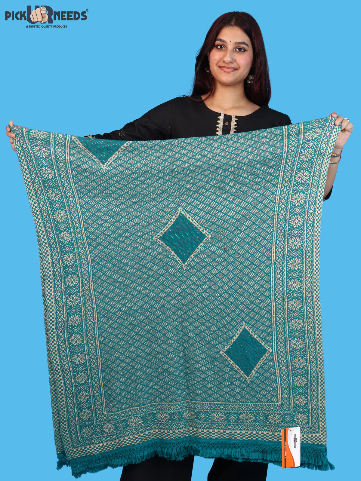 Pick Ur Needs Women & Girls Designer Shawl Stole with Elegant Woven Floral & Geometric Pattern, Soft Warm Winter Wrap with Fringed Border, Stylish Shoulder Scarf for Ladies