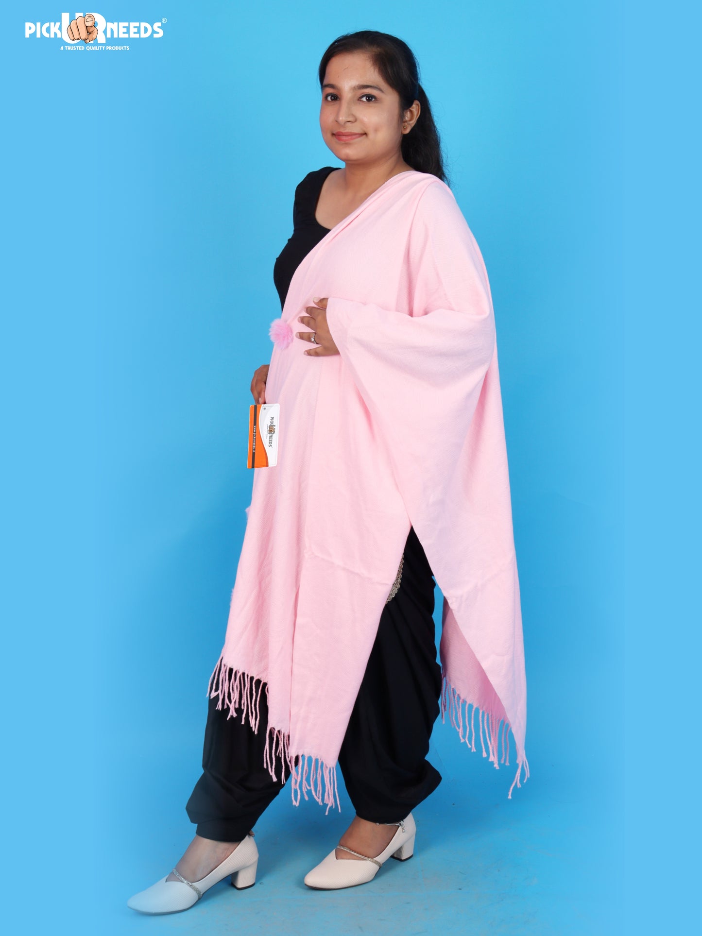 Pick Ur Needs Women Girls Winter Shawl with Pom Pom Detailing & Fringed Edges Lightweight Stole Fashion Wrap