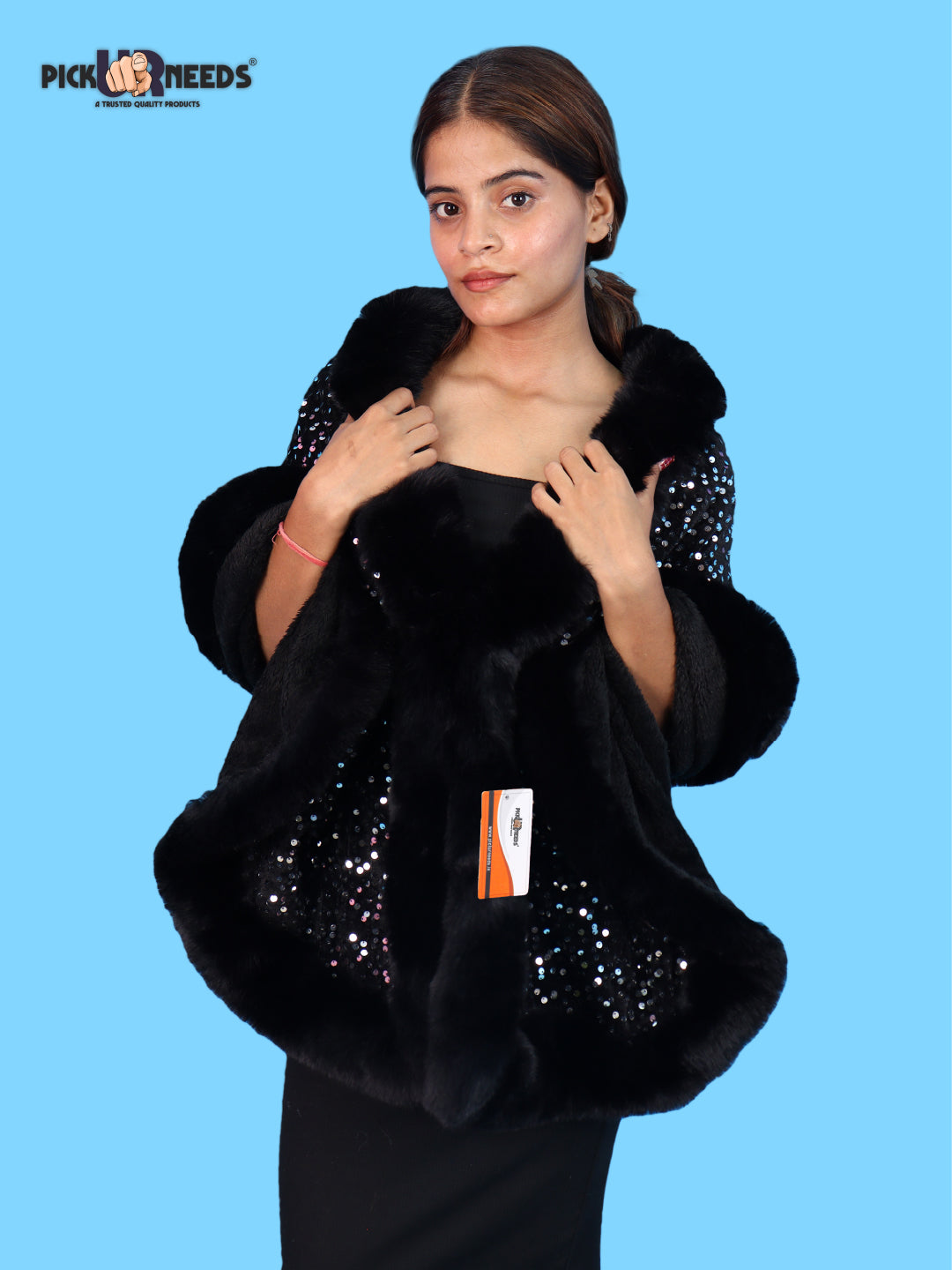 Visit the Pick Ur Needs Store Pick Ur Needs Luxury Sequin Faux Fur Shawl for Women Poncho & Winter Shrug Soft Warm Designer Wrap for Evening Parties