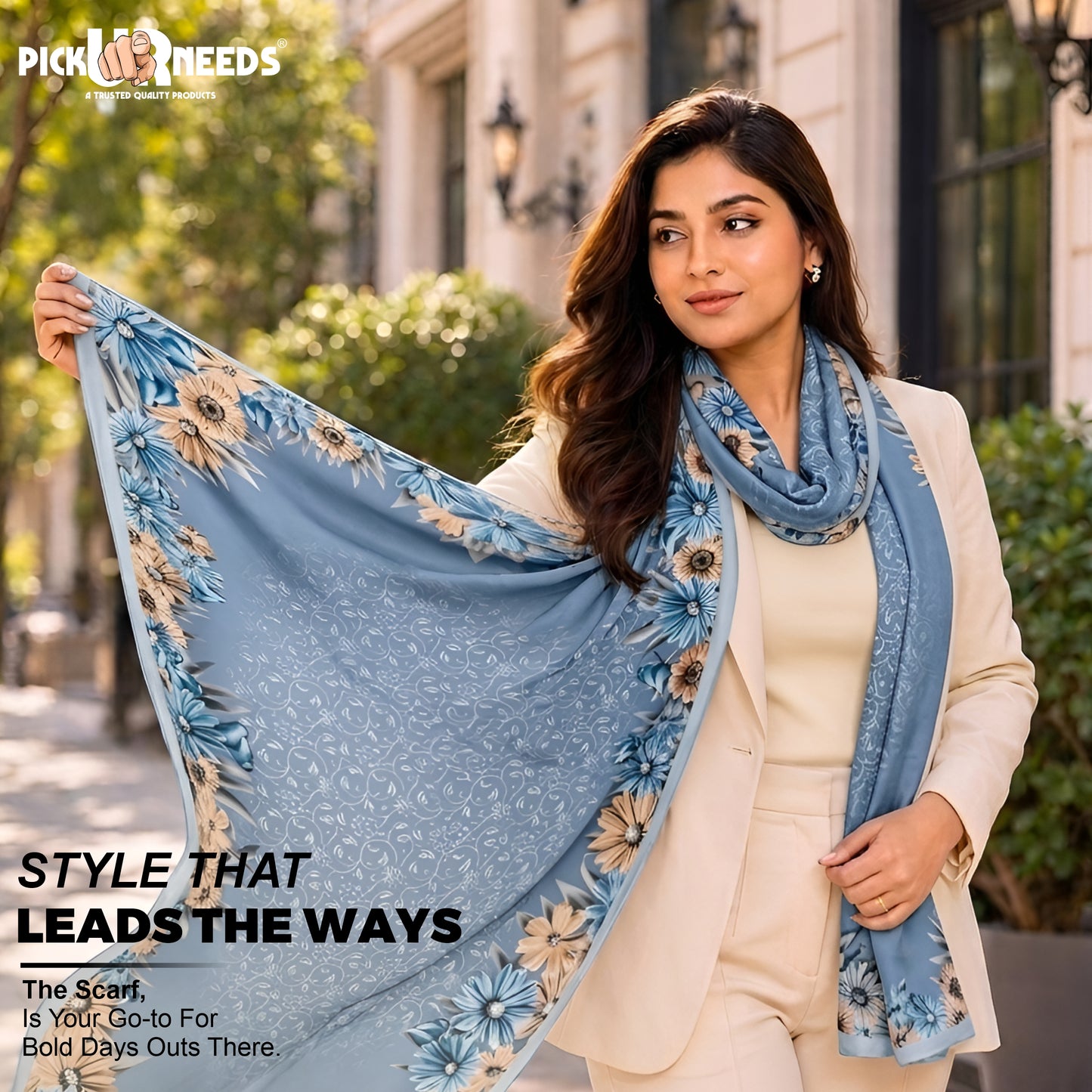 Pick Ur Needs Premium Summer Satin Silk Floral Printed Scarf for Womens & Girls Neck, Head, Shoulder Wrap Stole