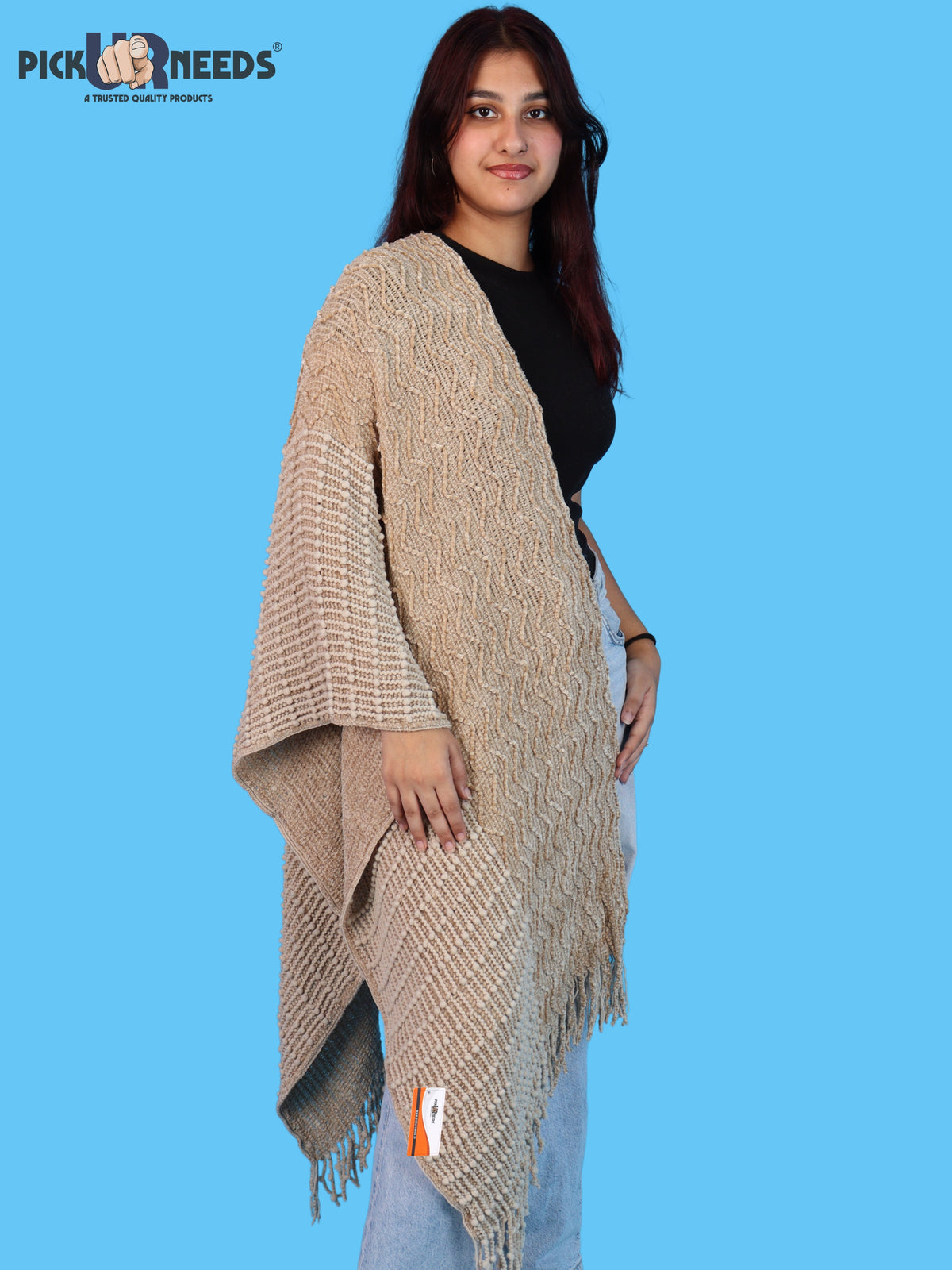 Pick Ur Needs Premium Winter Stole & Muffler for Women Soft Woven Textured Wrap with Elegant Fringes Warm Shawl