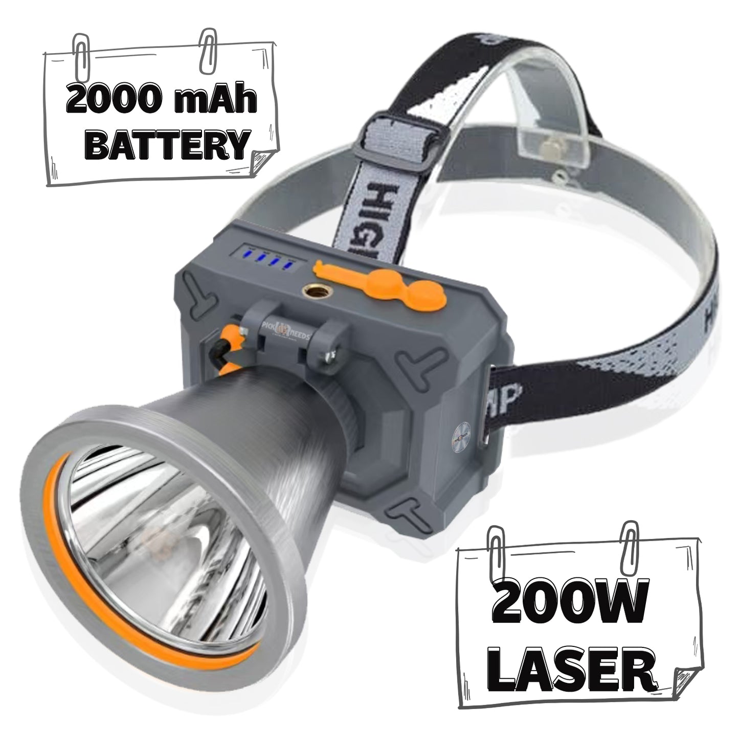 Pick Ur Needs Chargeable Head Lamp 3 Blink Mode Aluminum Body 4000mAh Battery 200W Bright LED 5 hrs Torch Emergency Light