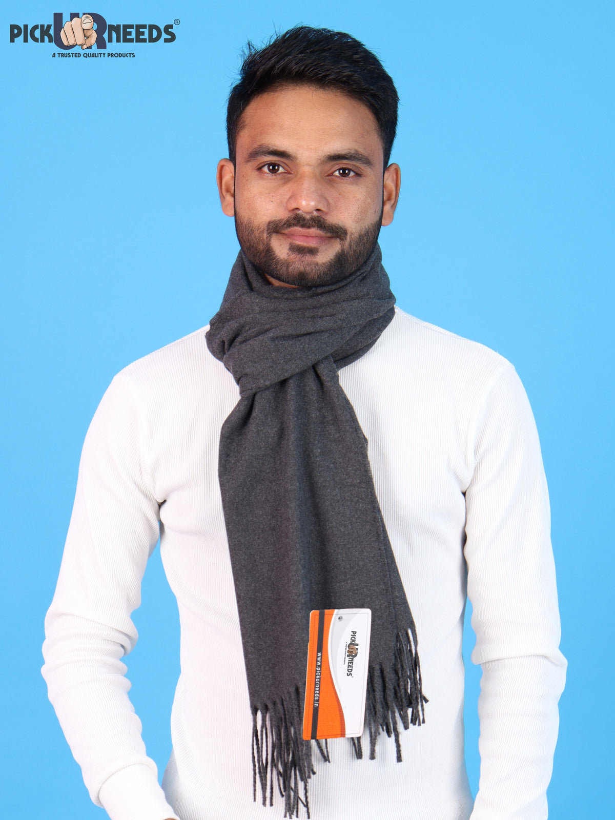 Pick Ur Needs Men’s Woolen Muffler Scarf Soft Warm Boys Winter Neck Wrap, Elegant Solid Style, Long Design with Decorative Fringes