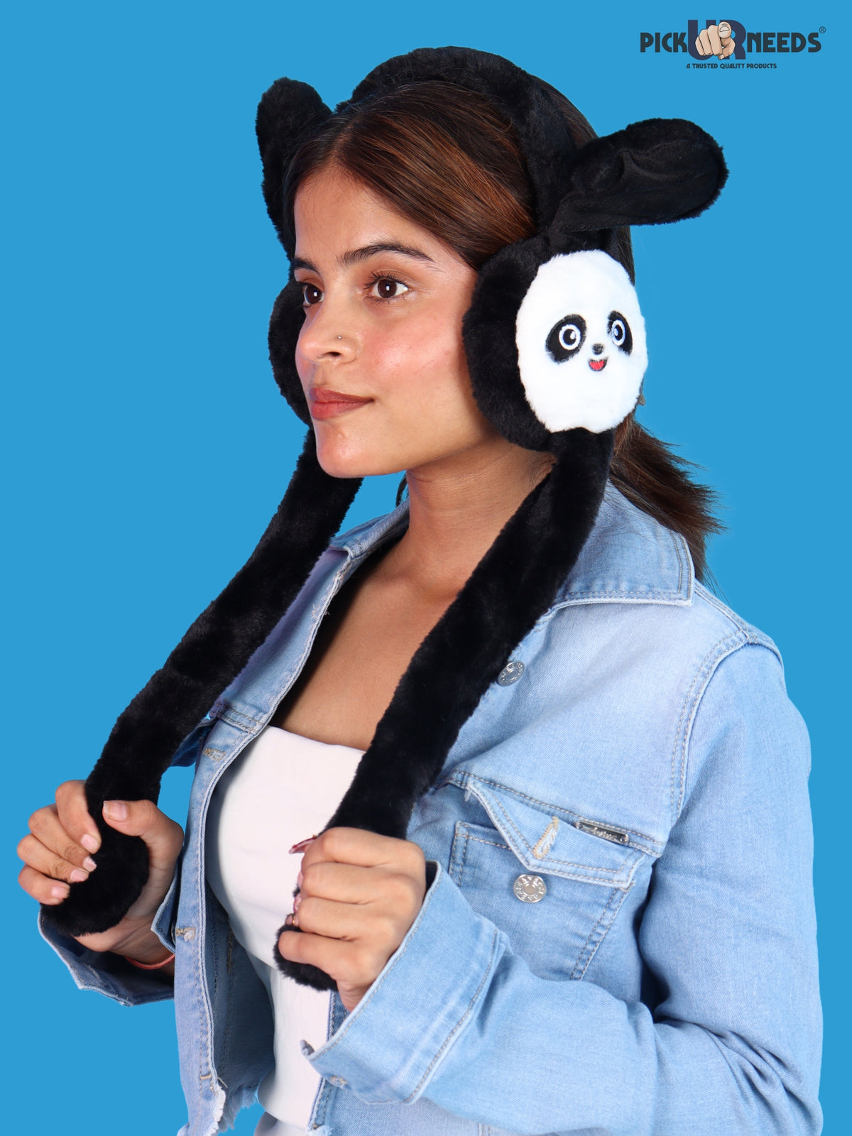 Pick Ur Needs Premium Panda Ear Muffs for Women & Girls, Soft Plush Winter Ear Warmers with Cute Animal Design, Adjustable Fit