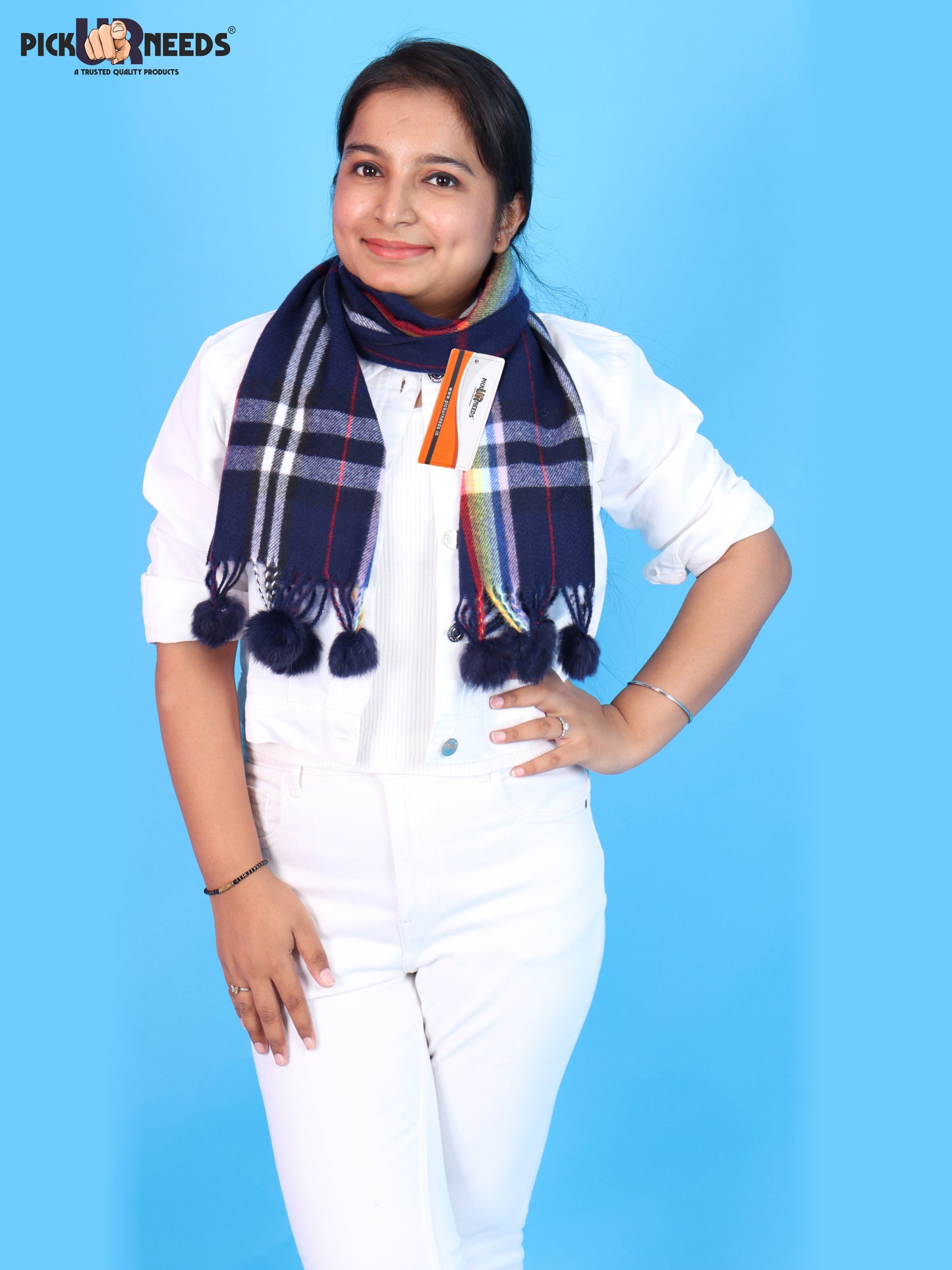 Pick Ur Needs Women’s Winter Scarf for Stylish & Comfortable Girls Wear Soft Warm Printed Muffler with Fringe & Pom Pom Detailing