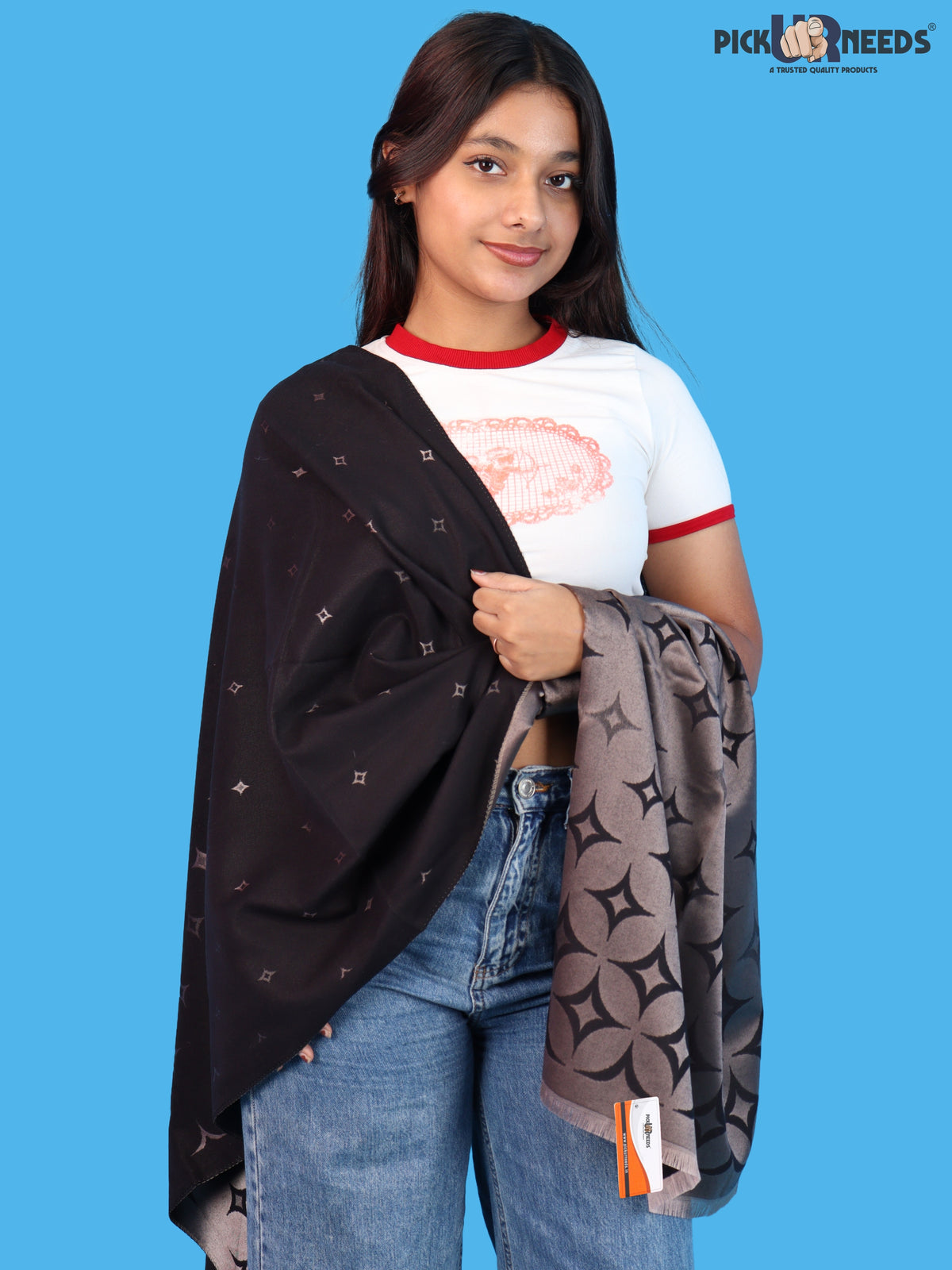 Pick Ur Needs Premium Womens 2-in-1 Reversible Shawl Stylish Printed Winter Shawls for Girls Soft Warm Woolen Stole
