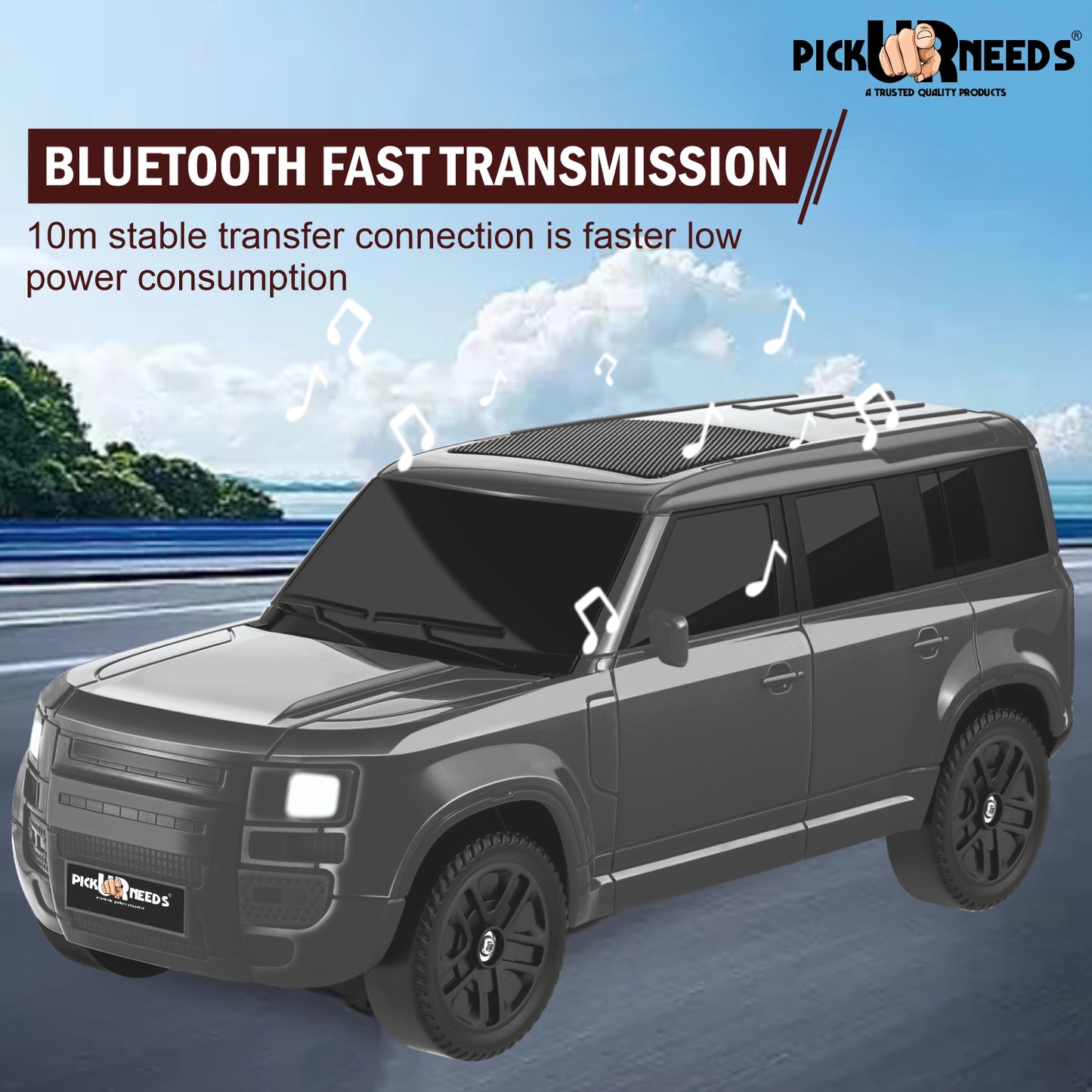 Pick Ur Needs Portable 10W Car Shape Bluetooth Wireless Speaker with Deep Bass 1200mAh Battery Support FM Radio, USB, TF Card, TWS Stylish SUV Design