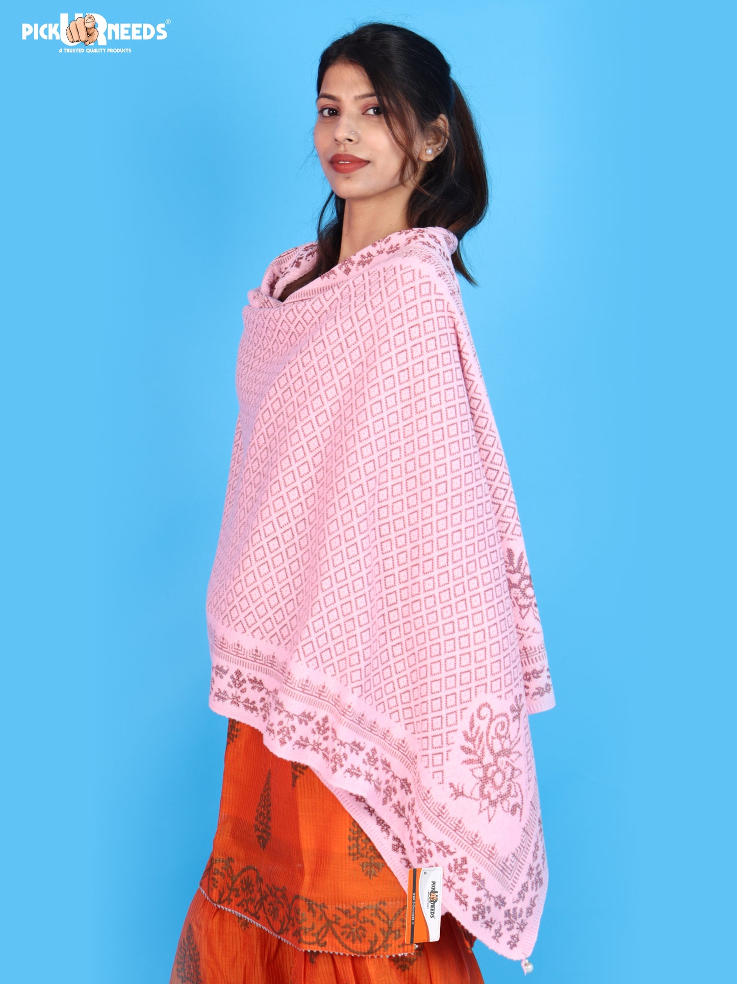 Pick Ur Needs Ladies Printed Winter Shawl with Elegant Pattern Soft Knitted Stole with Designer Border & Tassel Finish Comfortable Shoulder Wrap for