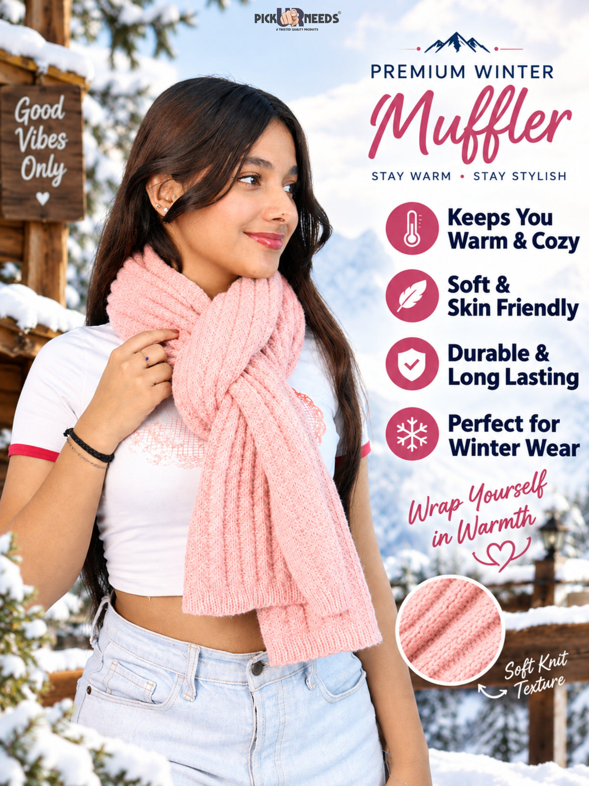 Pick Ur Needs Women Girls Premium Knitted Muffler Soft Cozy Winter Neck Scarf Long Warm Wrap Stylish Winter Accessory