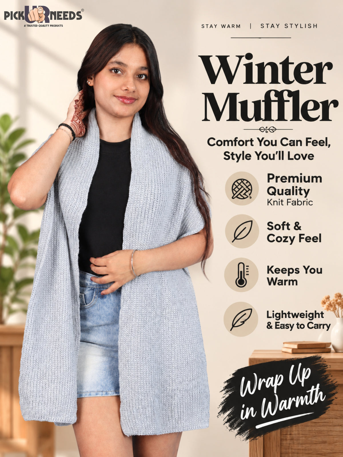 Pick Ur Needs Soft Warm Winter Muffler Shawl Stole Knitted Wrap for Girls & Women Stylish Lightweight Shoulder Scarf