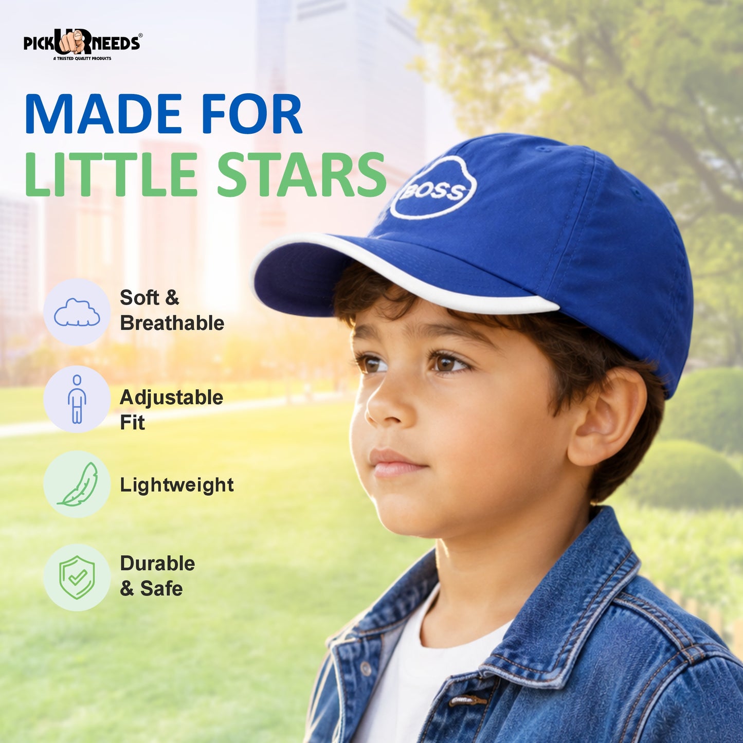 Pick Ur Needs Breathable Baseball Kids Hat Cap with Adjustable Strap Soft Breathable Cotton Hat for Boys & Girls