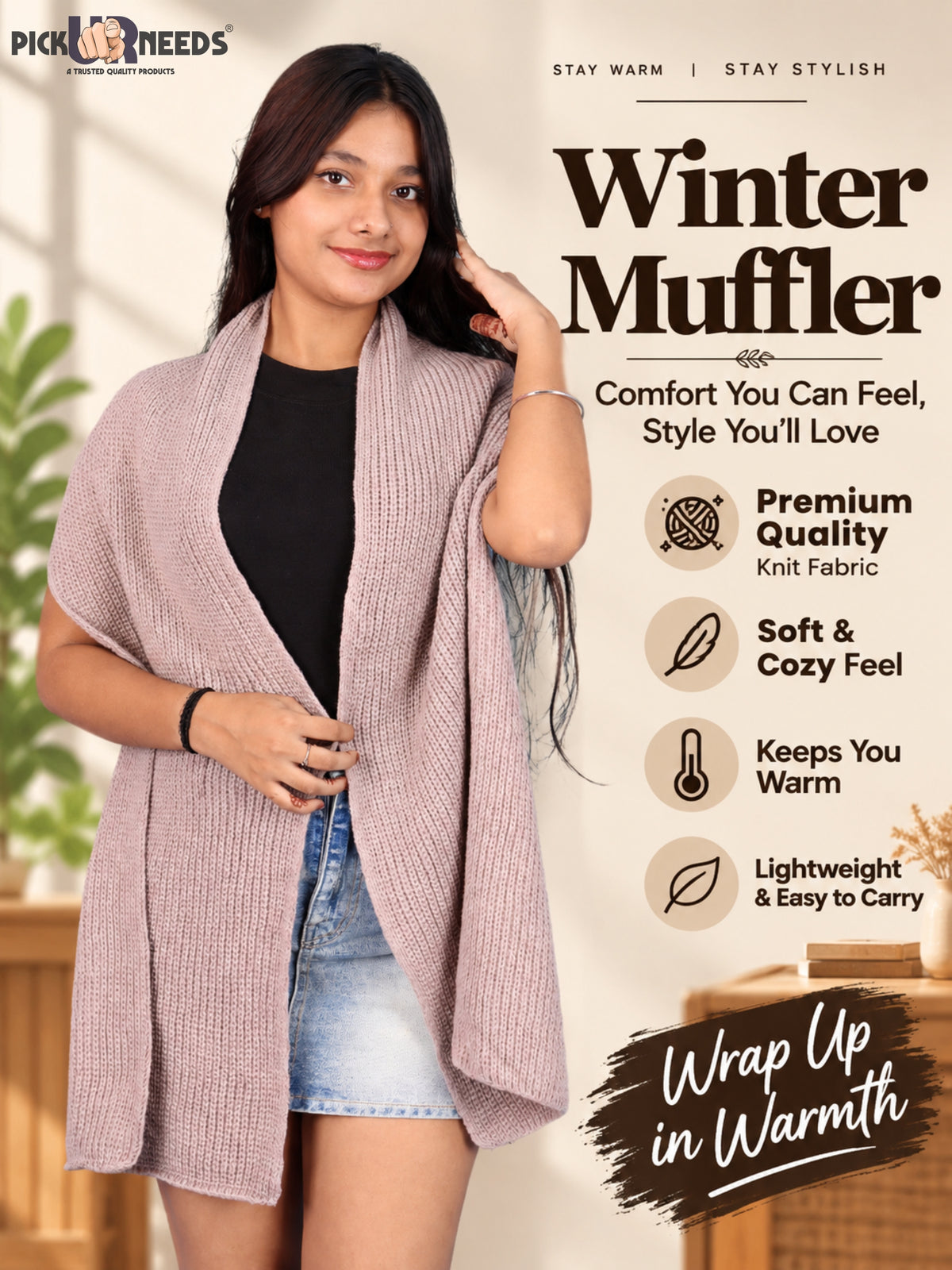 Pick Ur Needs Soft Warm Winter Muffler Shawl Stole Knitted Wrap for Girls & Women Stylish Lightweight Shoulder Scarf