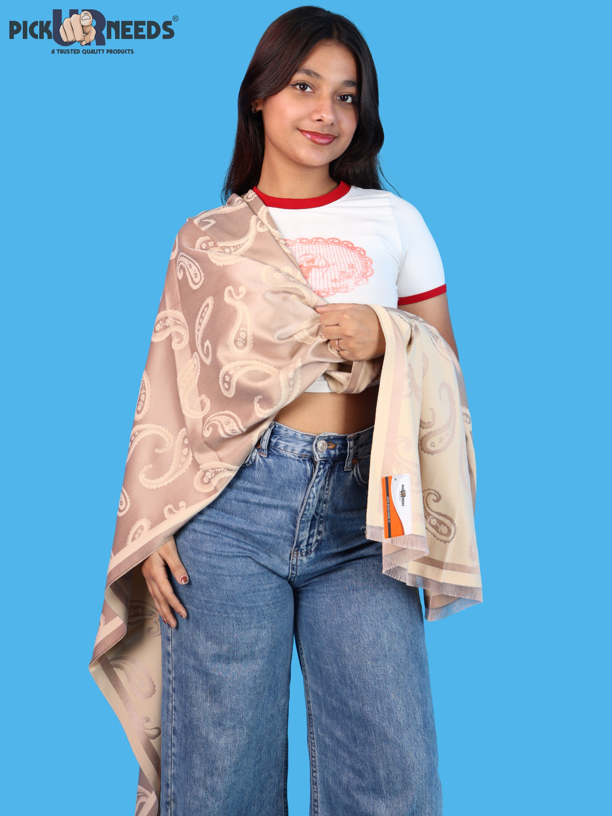 Pick Ur Needs Women & Girls Reversible 2 in 1 Woolen Muffler Soft Warm Dual Side Winter Scarf with Elegant Paisley Pattern