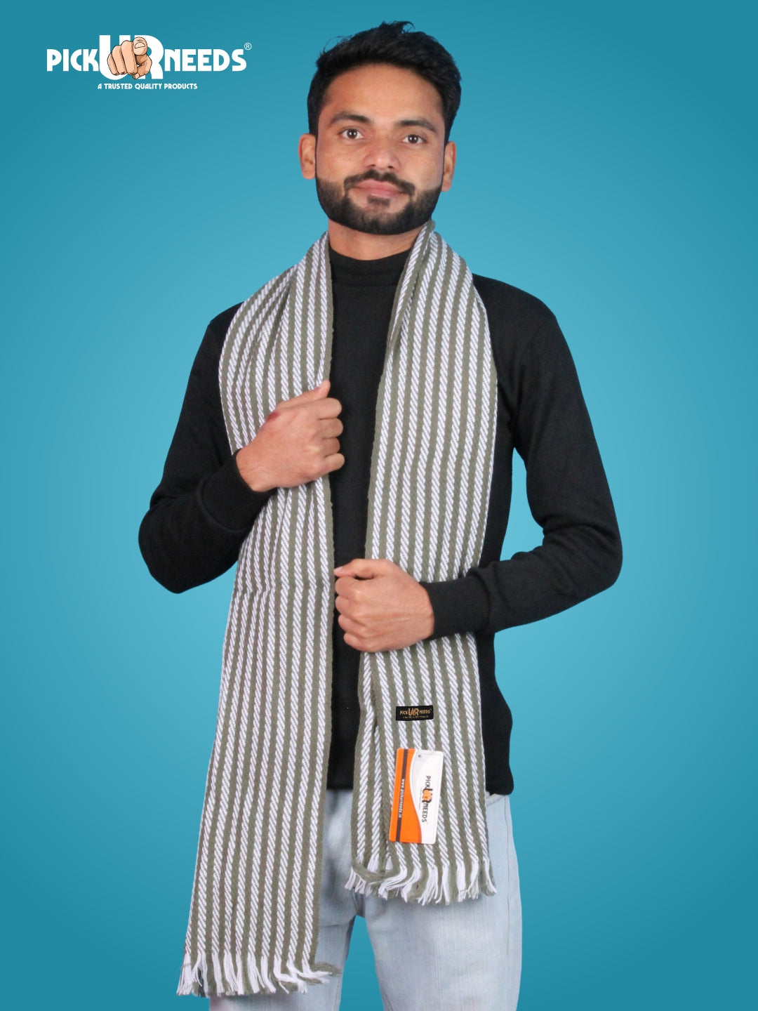 Pick Ur Needs Premium Men's Warm And Stylish Woolen Muffler With Multicolour Stripes And Stylish Tussles Ends