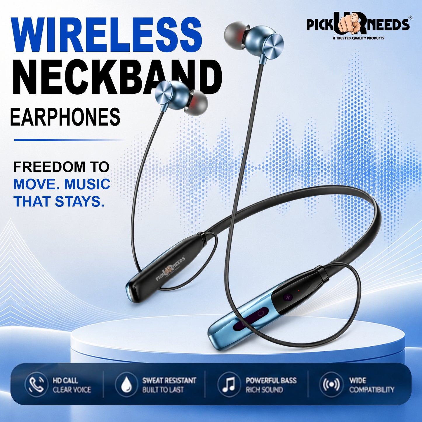Bluetooth Wireless Neckband Earphones with Deep Bass Lightweight 40hrs Playtime